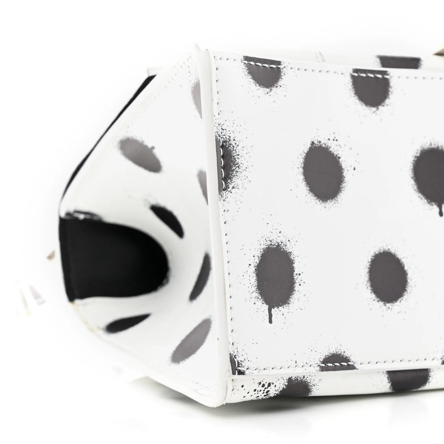 Smooth Calfskin Spray Polka Dot Small Hourglass Top Handle Bag White Black