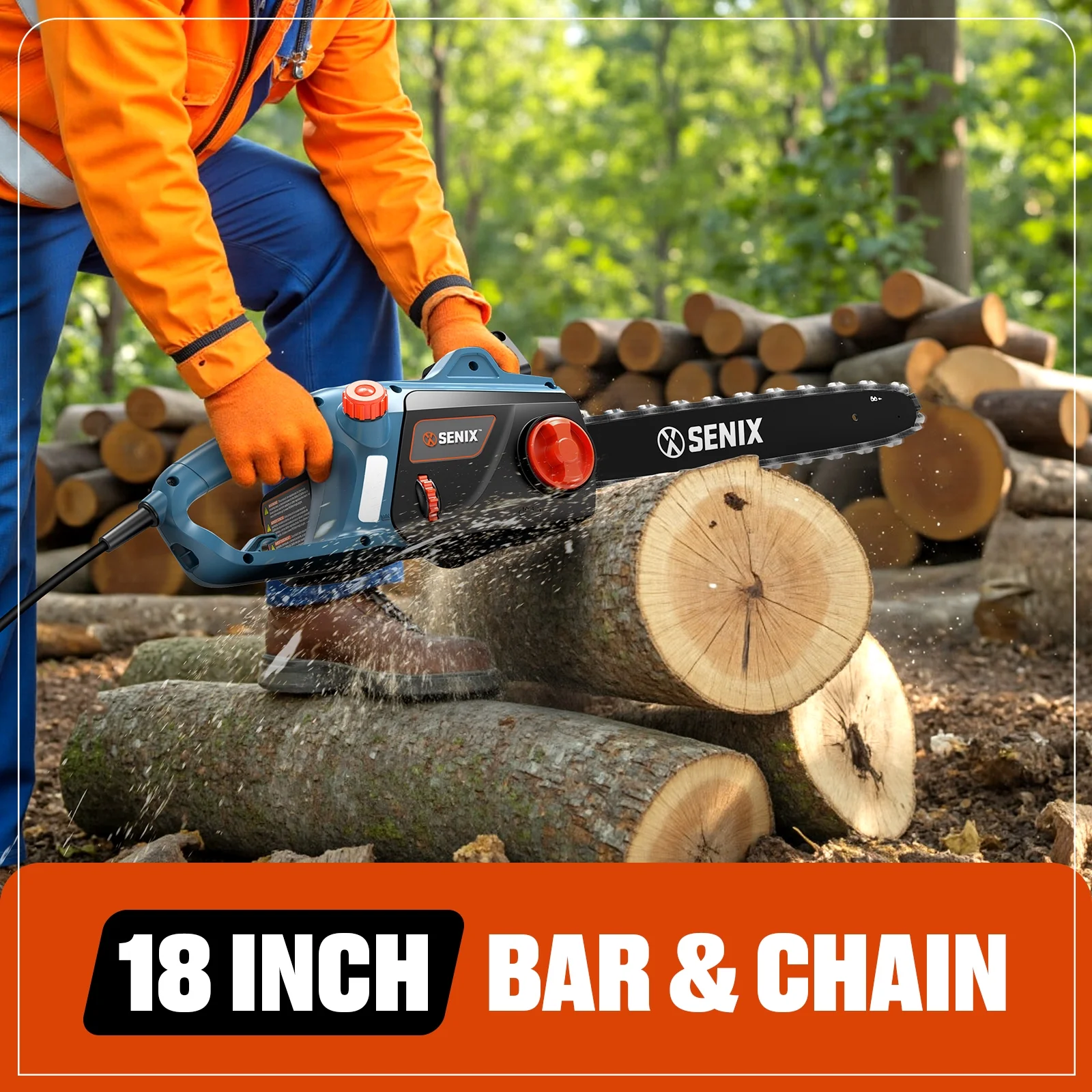 15 Amp Electric Corded Chainsaw, 18-Inch Bar and Chain, Automatic Oiler, Tool-Free Chain Tension, CSE15-M - Image 2