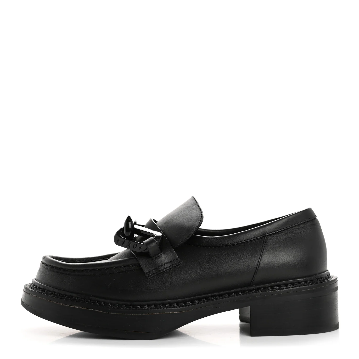Calfskin Oversized Chain Academy Loafers 37.5 Black