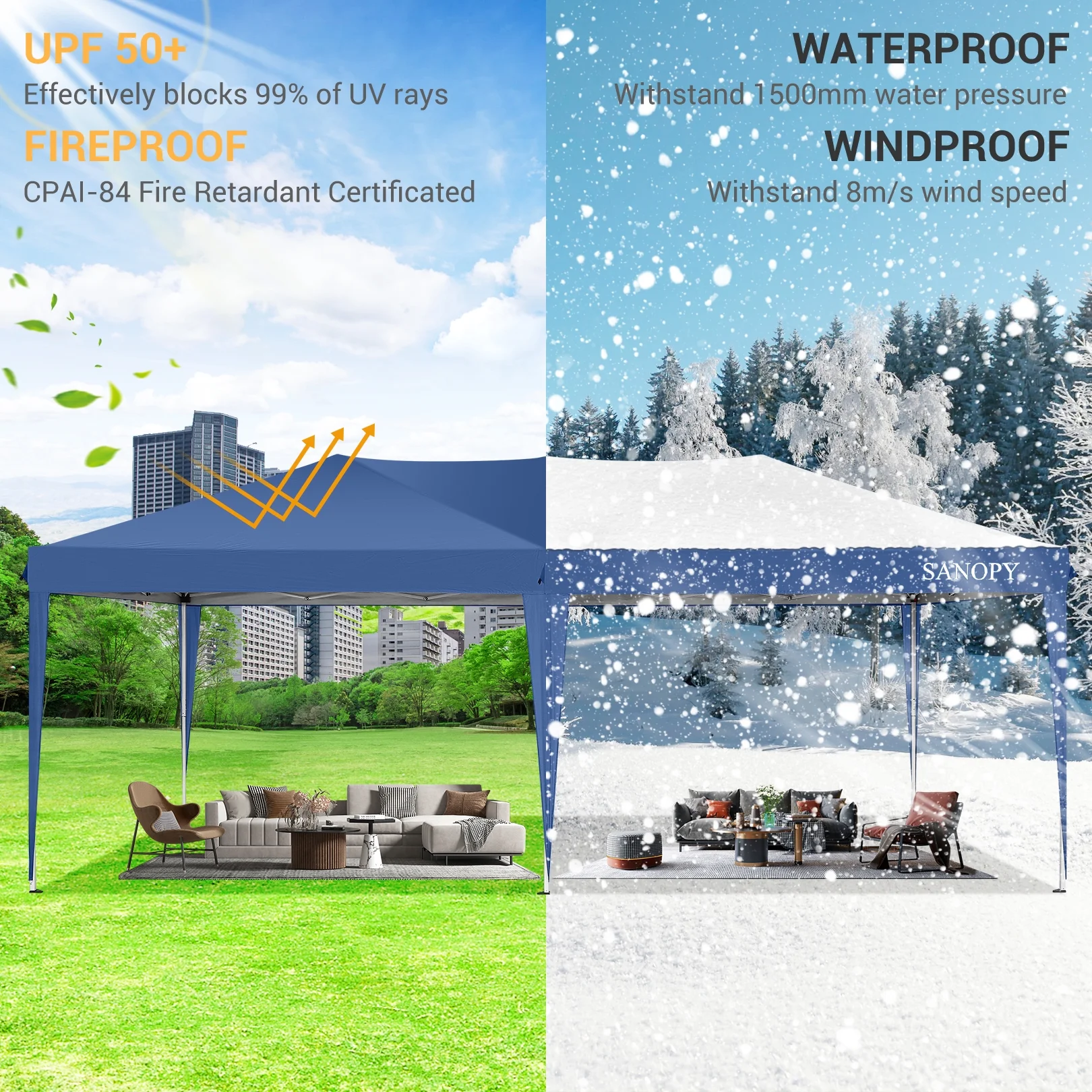 10' x 20' Pop Up Canopy Tent, Instant Outdoor Party Canopy, Straight Leg Shelter, Adjustable Height Waterproof Gazebo with Carrying Bag for Party Wedding Picnic Tent(10' x 20'/Blue) Image 8