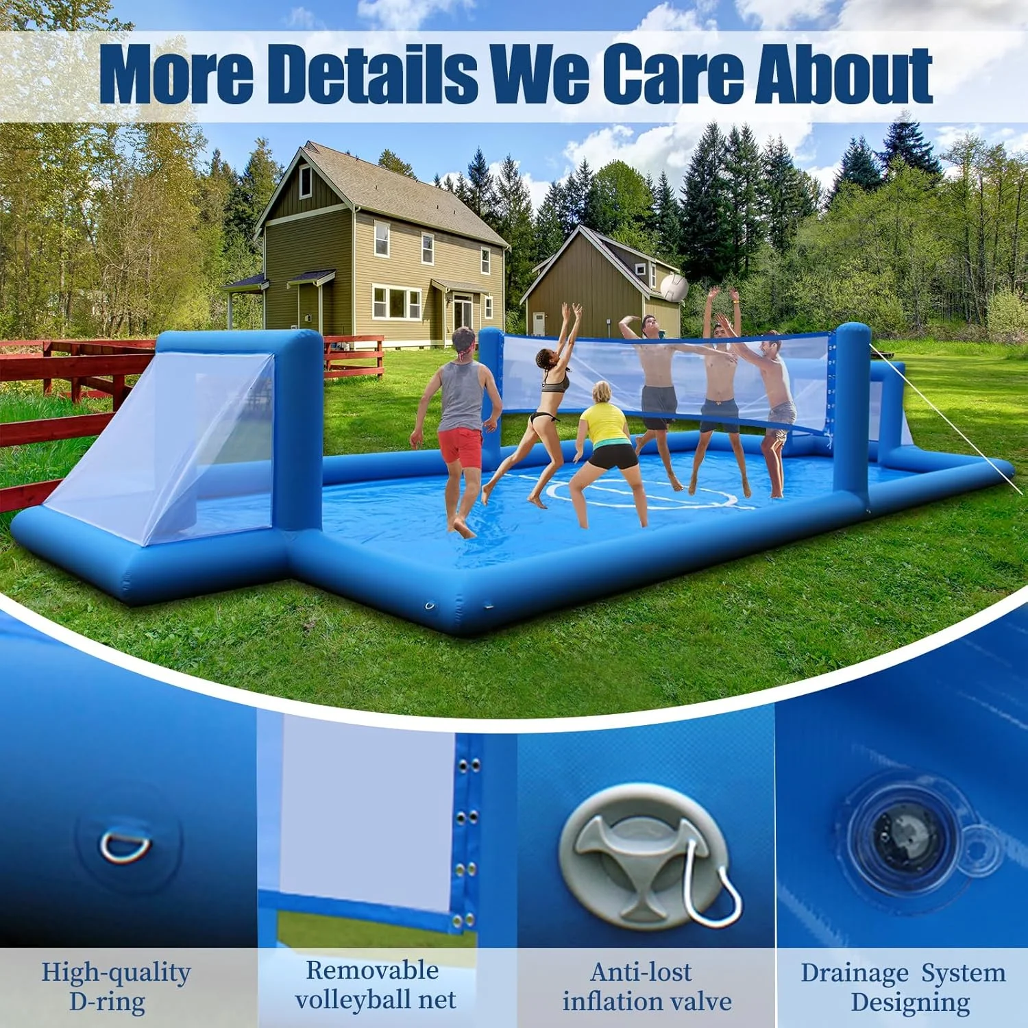 33FT Inflatable Volleyball Court Beach Pool Volleyball Net for Backyard Outdoor Training Game with 800W Air Pump, Volleyball Pool/Water Volleyball Field(33') - Image 4