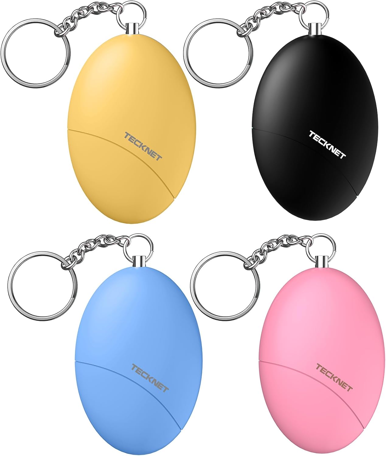 TECKNET Personal Safety Alarm for Women, 4 Pack Self Defense Keychain, 140dB Personal Alarm Loud Siren Safety Keychain for Girls Kids Elderly(Pink & Black & Yellow & Blue)