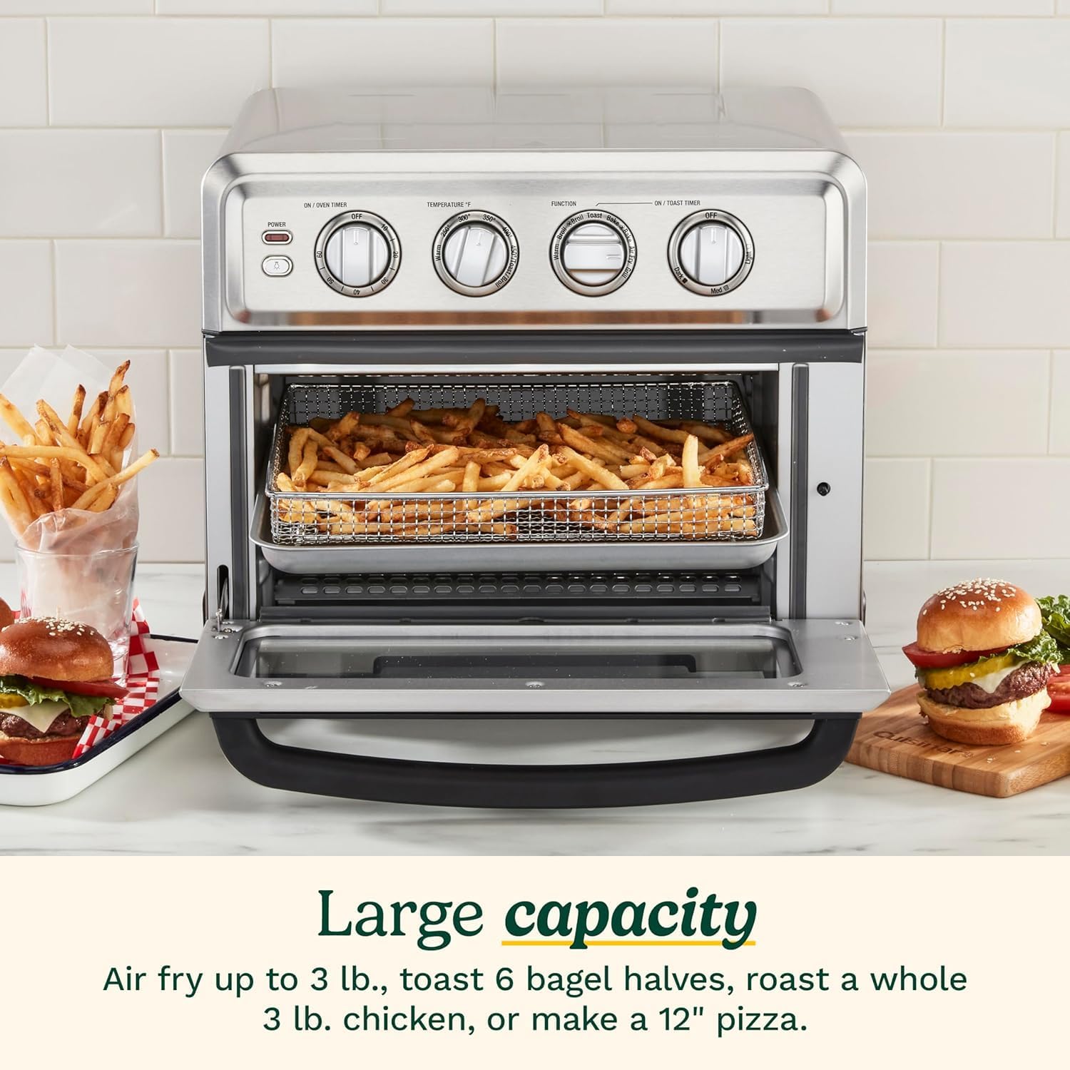 Cuisinart Air Fryer Toaster Oven, 1800W, 8-in-1 with Air Fry, Convection, Broil & Warm, 0.6 Cubic Feet, 60-Minute Timer, TOA-70NAS, Stainless Steel| 1800W power, 0.6 cuft. capacity, convection, broil and warm modes, 60-minute timer