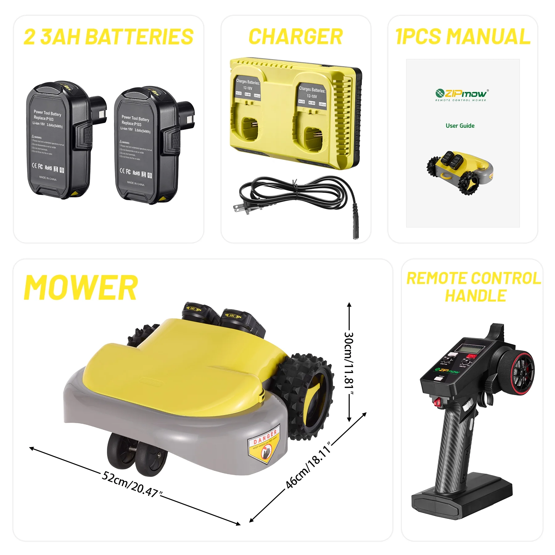 A106-RC Self-Propelled Cordless Lawn Mower Remote Control, AWD, 45�� Slope Climbing, 2-3 Inch Cutting Height, 60Min Runtime with Dual 3Ah Batteries, 17lbs Ultra-Lightweight - Image 5
