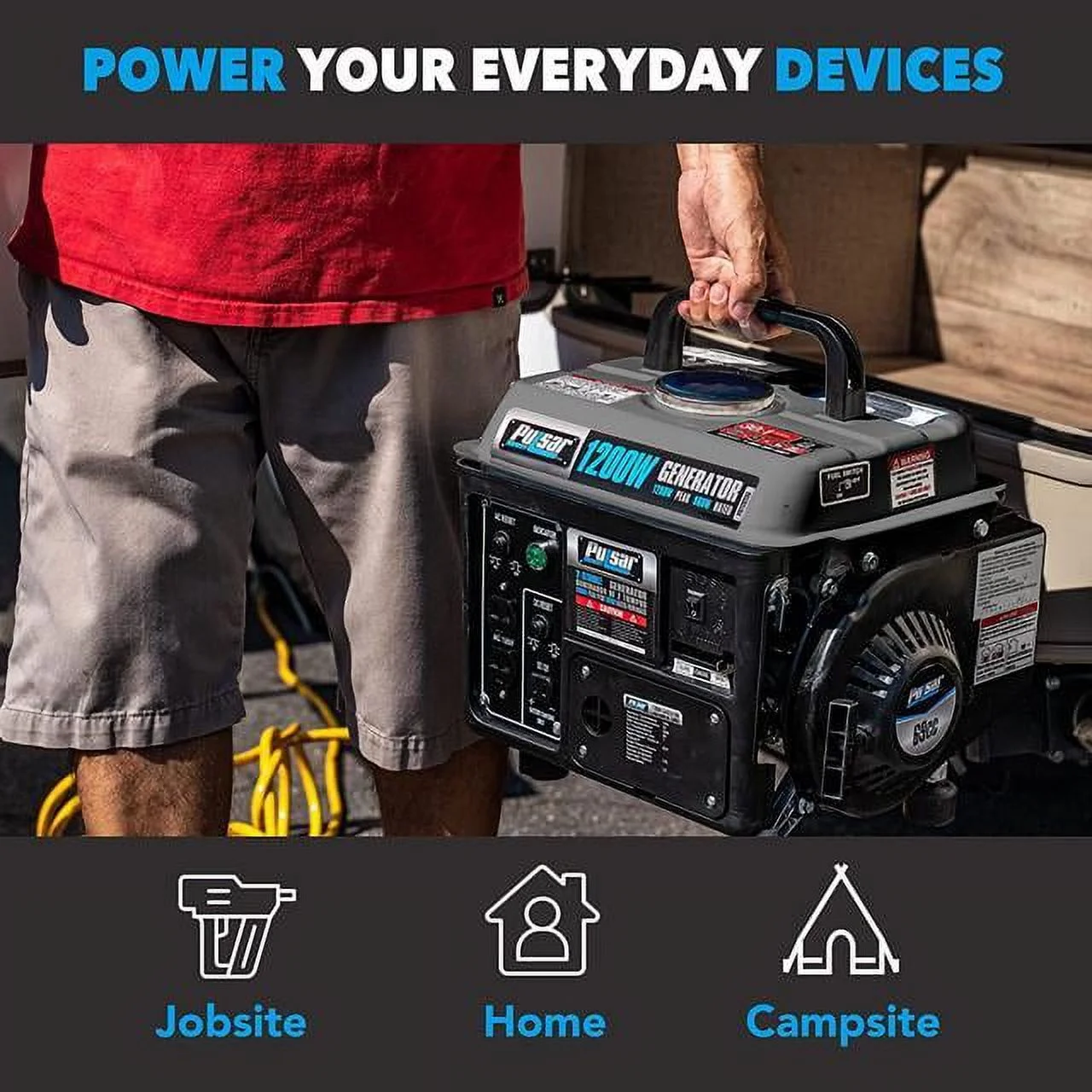 G1200SG Portable Gas-Powered Generator with Carrying Handle, 1200W, Black/Gray - Image 2