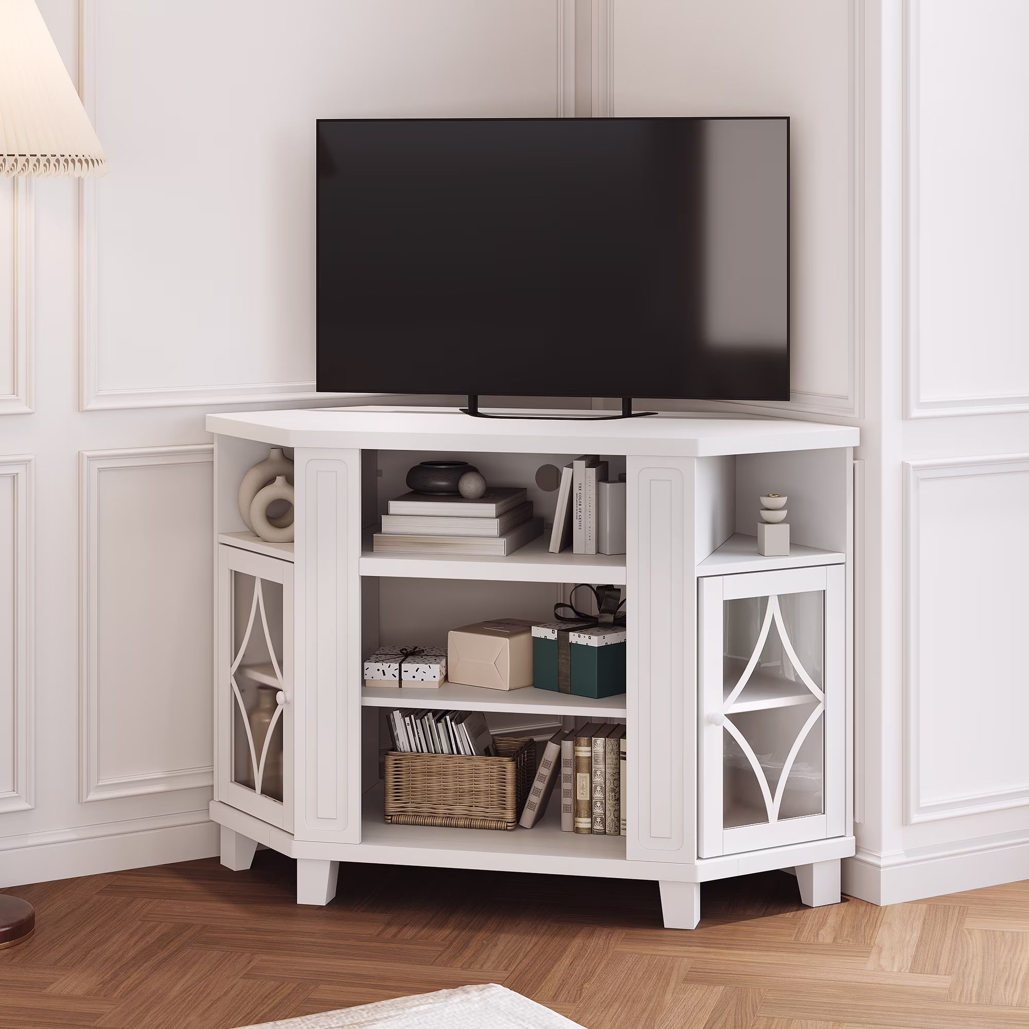 Farmhouse TV Stand for 65+ inch TV,34'' Tall Entertainment Center with Sliding Barn Doors, Rustic Wood Media Console Storage Cabinet Television Stand for Living Room, Light Grey(TV Stand 2/Light Grey) - Image 3