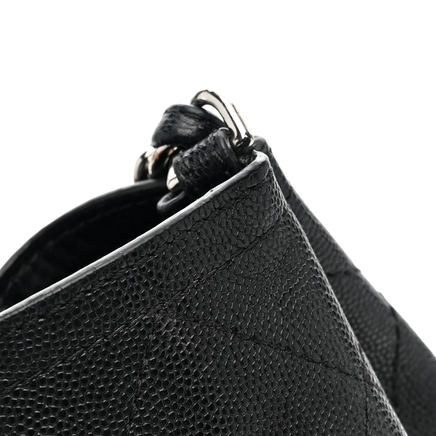 Caviar Stitched Large Lady Coco Shopping Tote Black