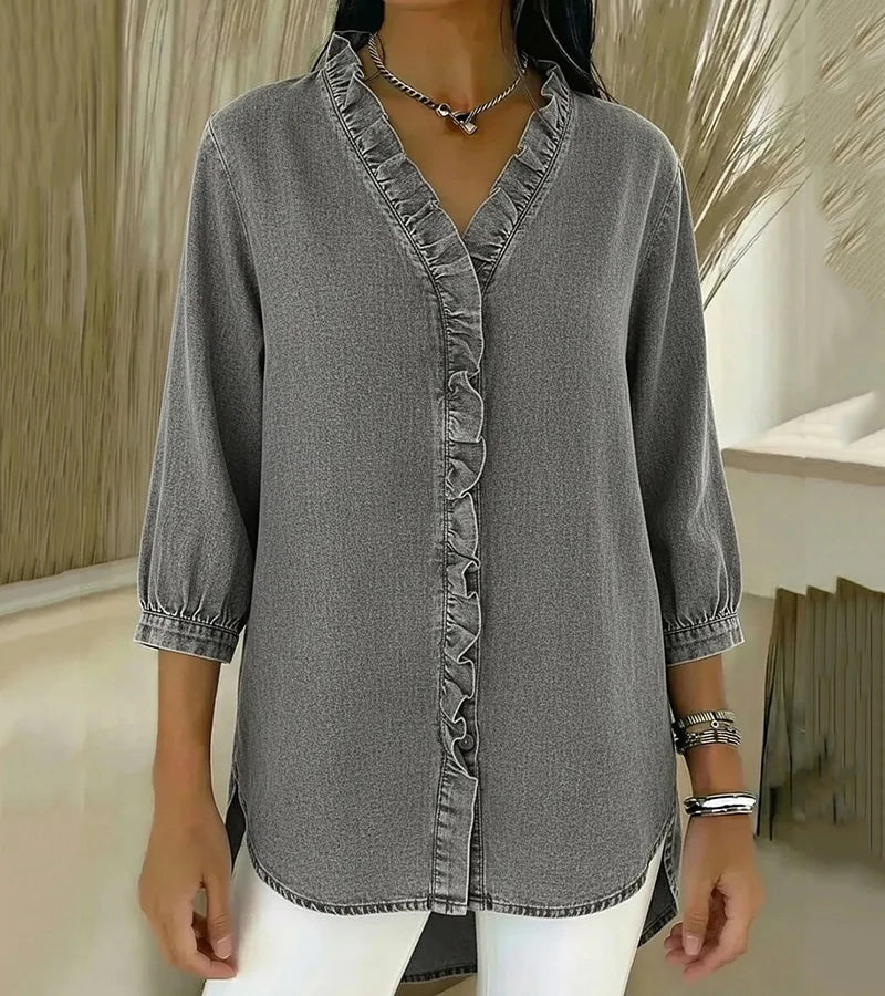 Clémence | Blouse fluide col V volanté