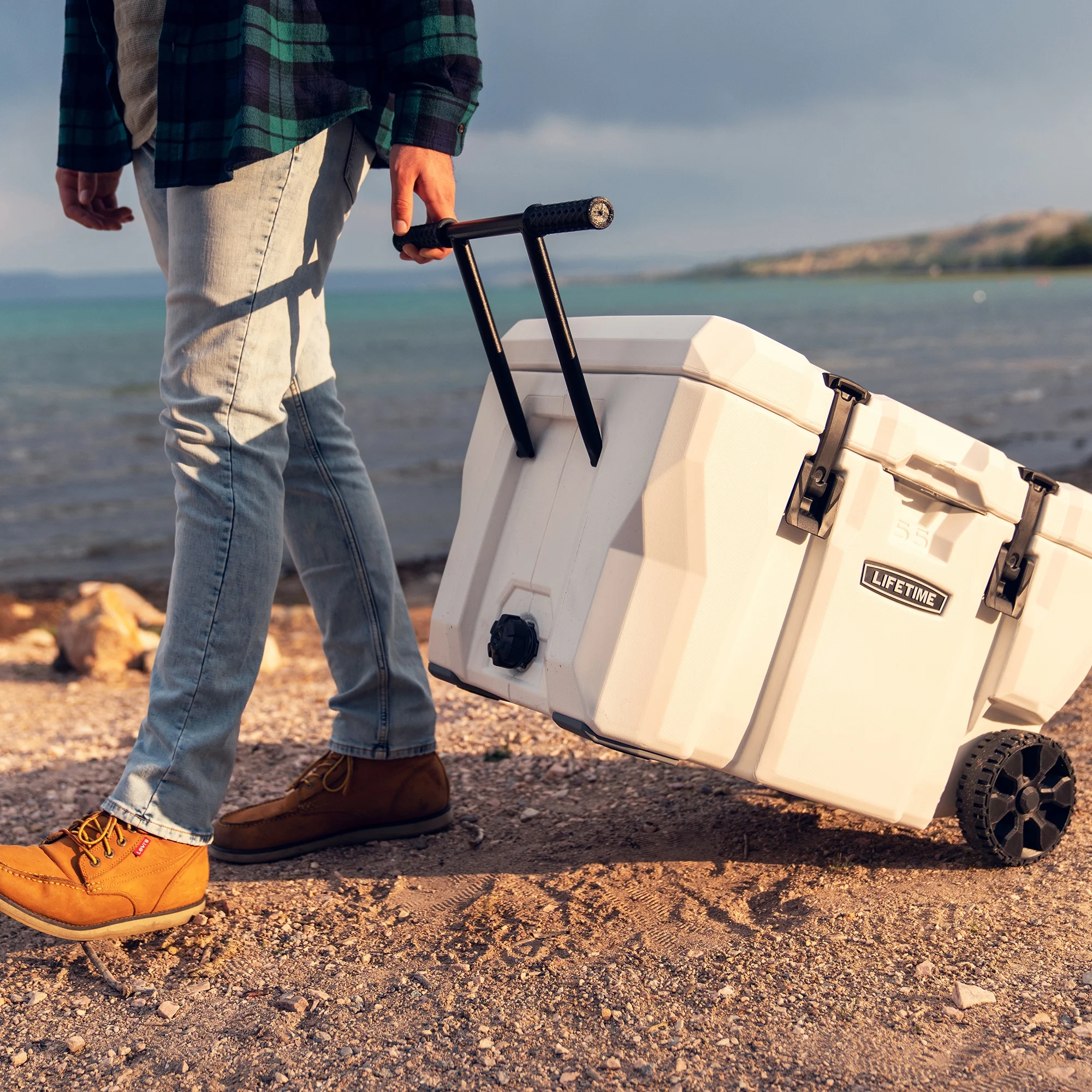 55 qt Bear-Resistant Camping Cooler Wheeled, Premium High Performance, Ice Retention, Hard Cooler, 60 Can Capacity, White (91072)(Single) - Image 9