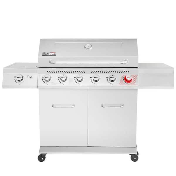6 - Burner Propane Gas Grill in Stainless Steel with Sear Burner and Side Burner