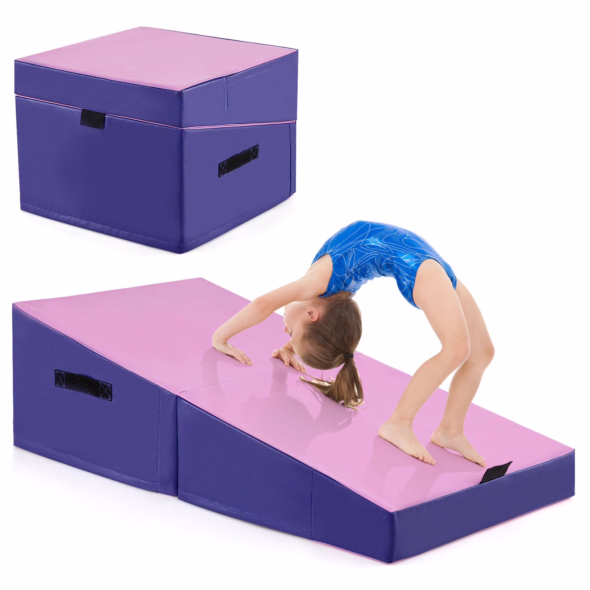 Gymnastics Tumbling Mat Folding Incline Yoga Mat with Non-slip PVC Leather Pink(Pink)