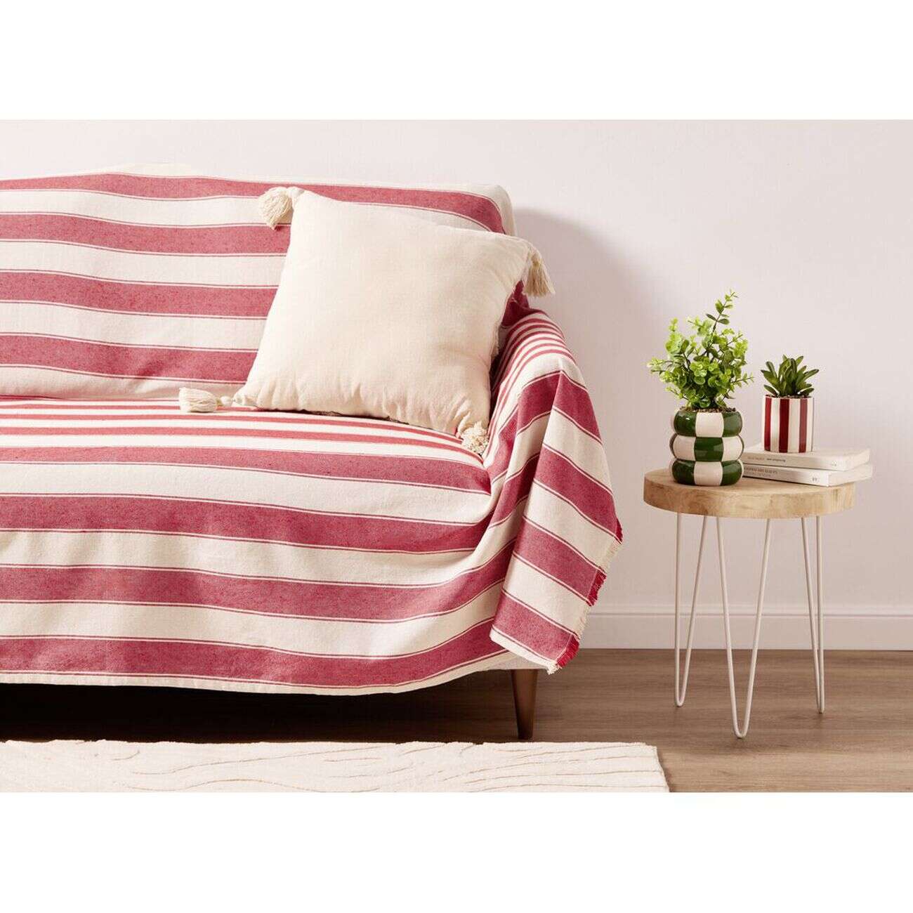 Jeté de canapé motif bayadère blanc et rouge 170x250cm