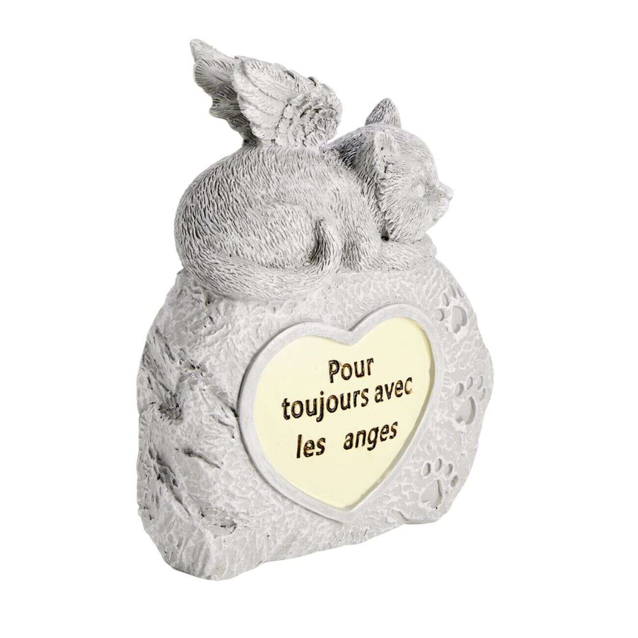 Plaque funéraire LED avec chat polyrésine gris 13x5xH18cm