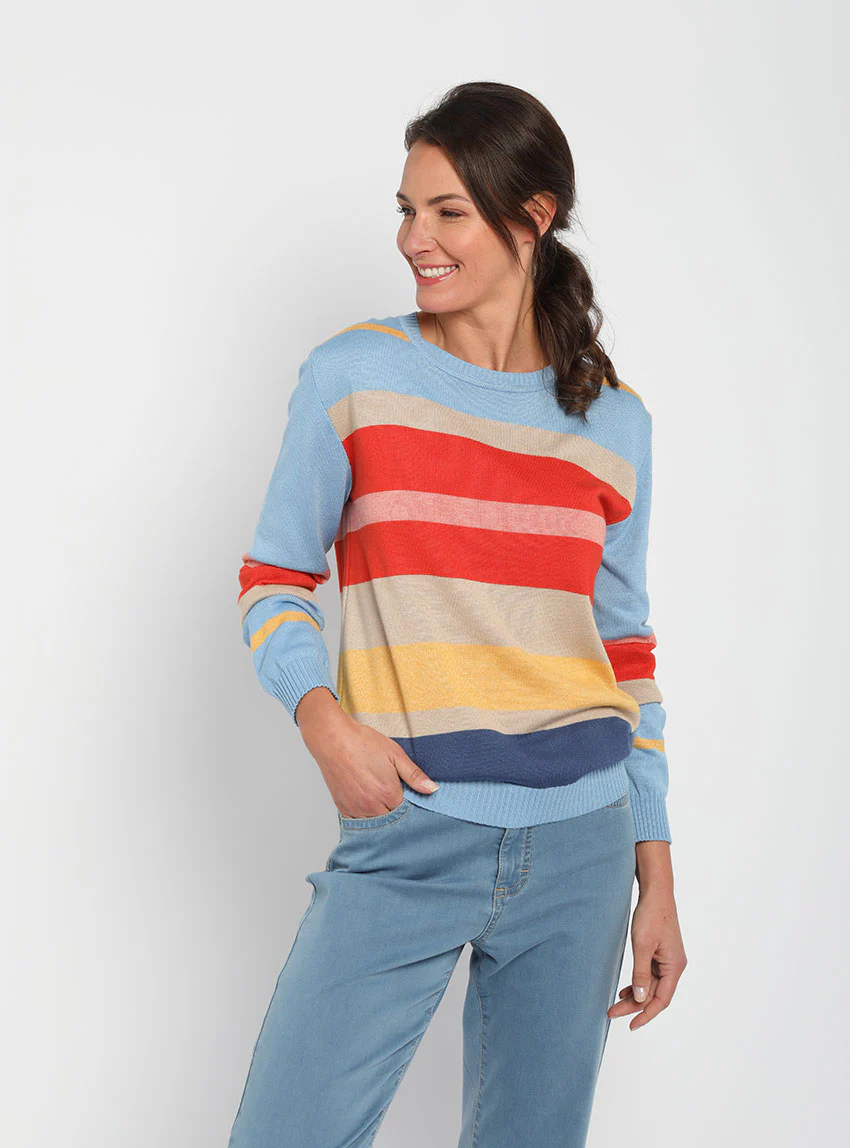 Pull femme léger rayé bleu