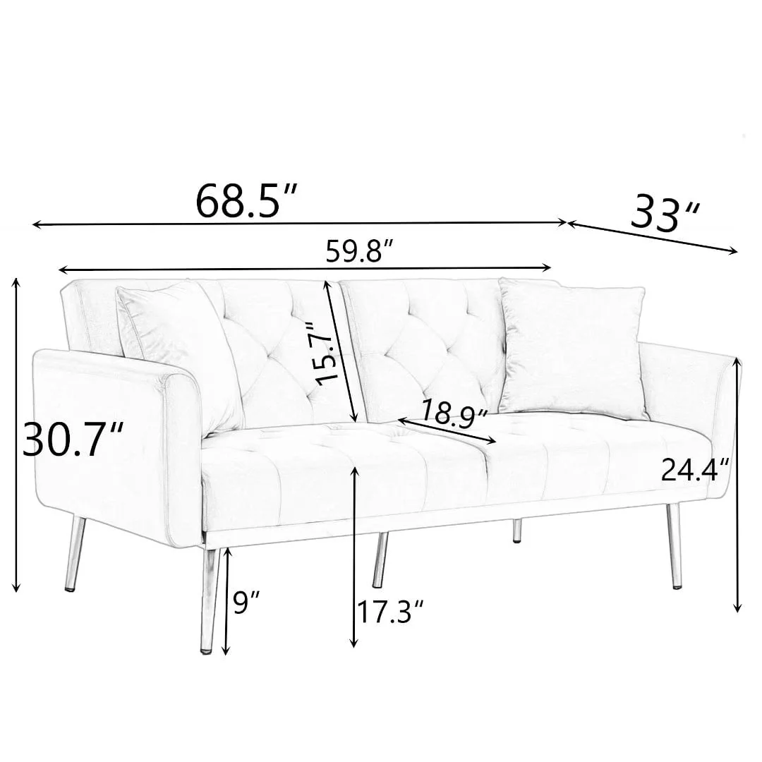 Morden Fort Pink Futon Couch Bed Upholstered Adjustable Convertible Sofa Velvet(Gray) Image 4
