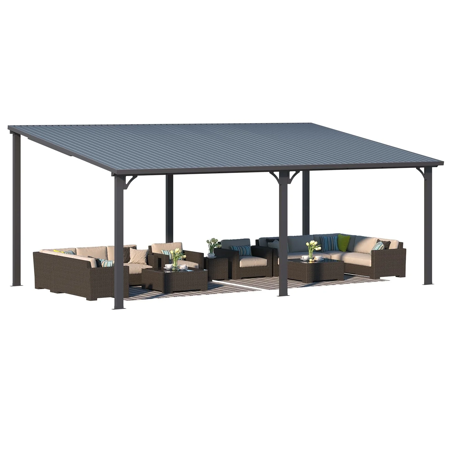 AECOJOY 20'X12' Hardtop Gazebo Outdoor Pergola Lean to Metal Pergolas