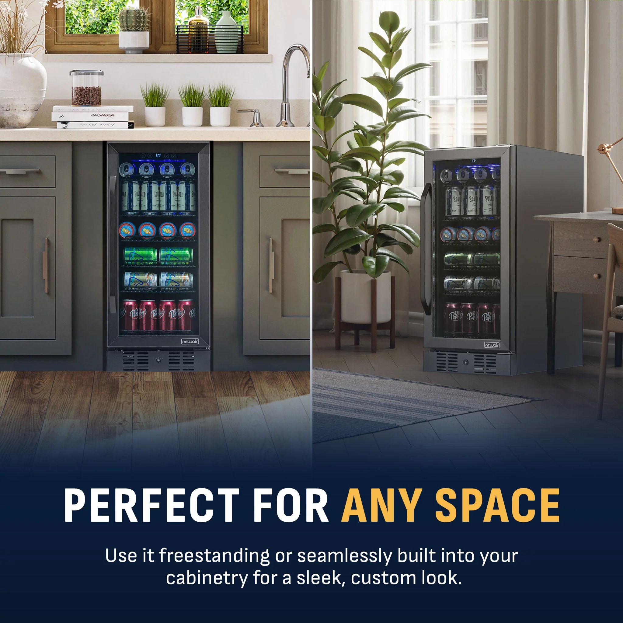Newair 96-Can Built-In Black Beverage Fridge - 15