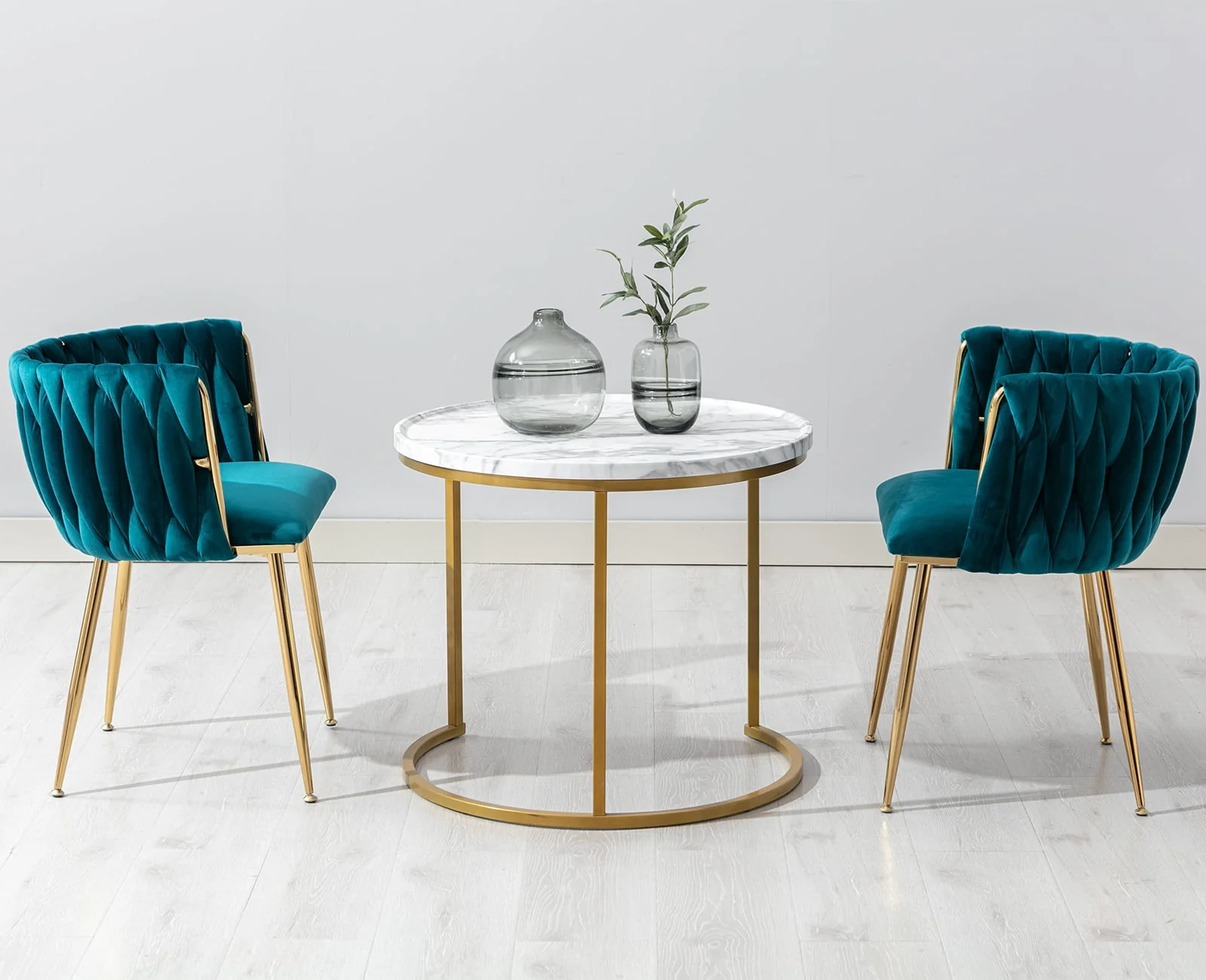 Velvet Dining Chair Set of 2, Modern Upholstered Accent Side Chair with Woven Back and Metal Legs, Vanity Chair Kitchen Chair for Living Room Dining Room Bedroom, Teal Green(Black) - Image 5