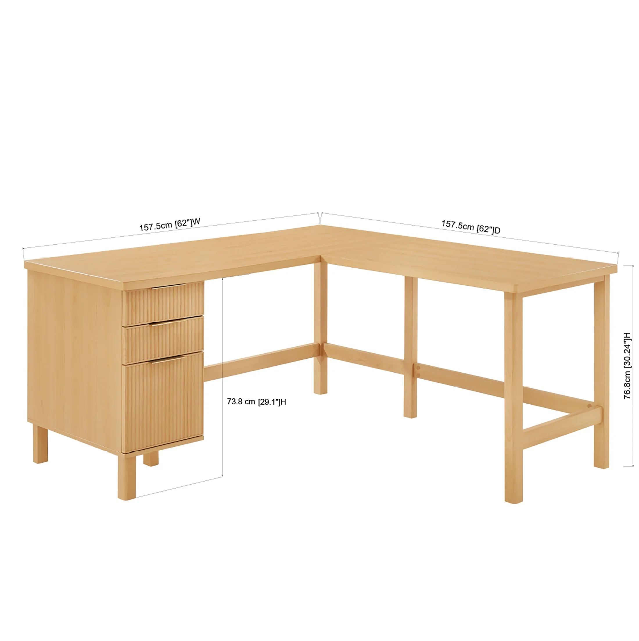 Better Homes & Gardens Lillian Fluted L-Shape Desk, Natural Pine Finish