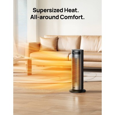 DREO 1500W Solaris Plus 20" Portable Oscillating Ceramic Space Heater for Home with Remote and Thermostat 12H Timer Silver