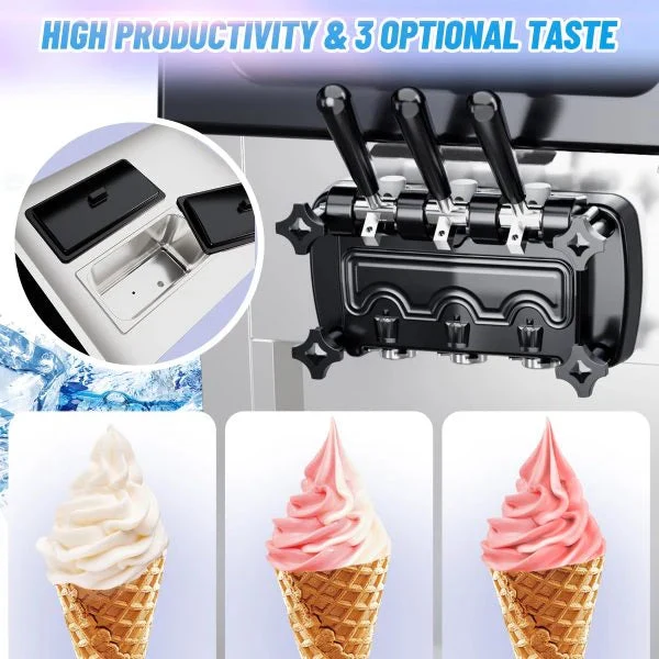2200W Commercial Ice Cream Machine, 3 Flavor Soft Serve Ice Cream Machine, 5.3-7.4 Gal/hr, with Lcd Touch Screen, Automatic Cleaning, High…