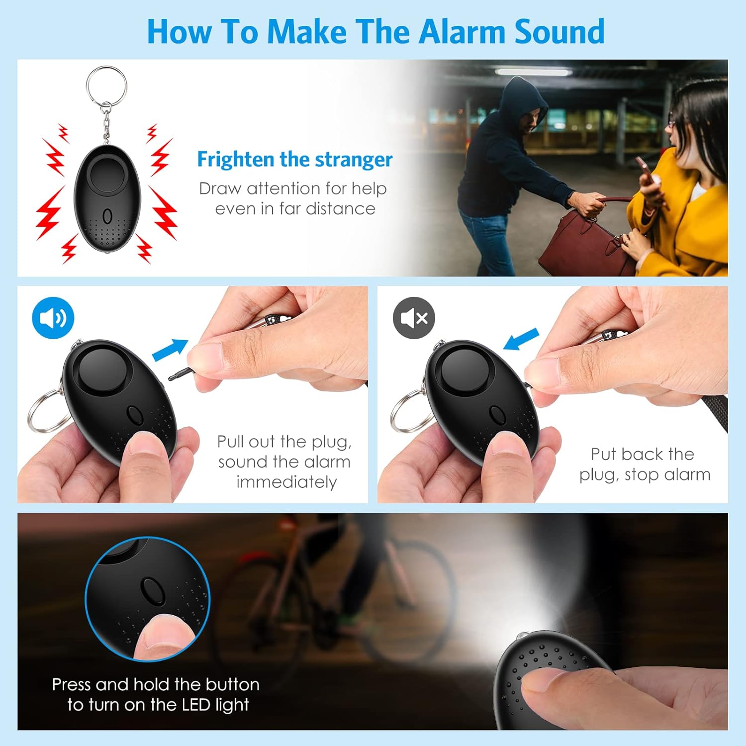 AMIR Safety Keychain Set for Women and Kids, 10 Pcs Safety Keychain Accessories with Sound Personal Alarm, Whistle and Pom
