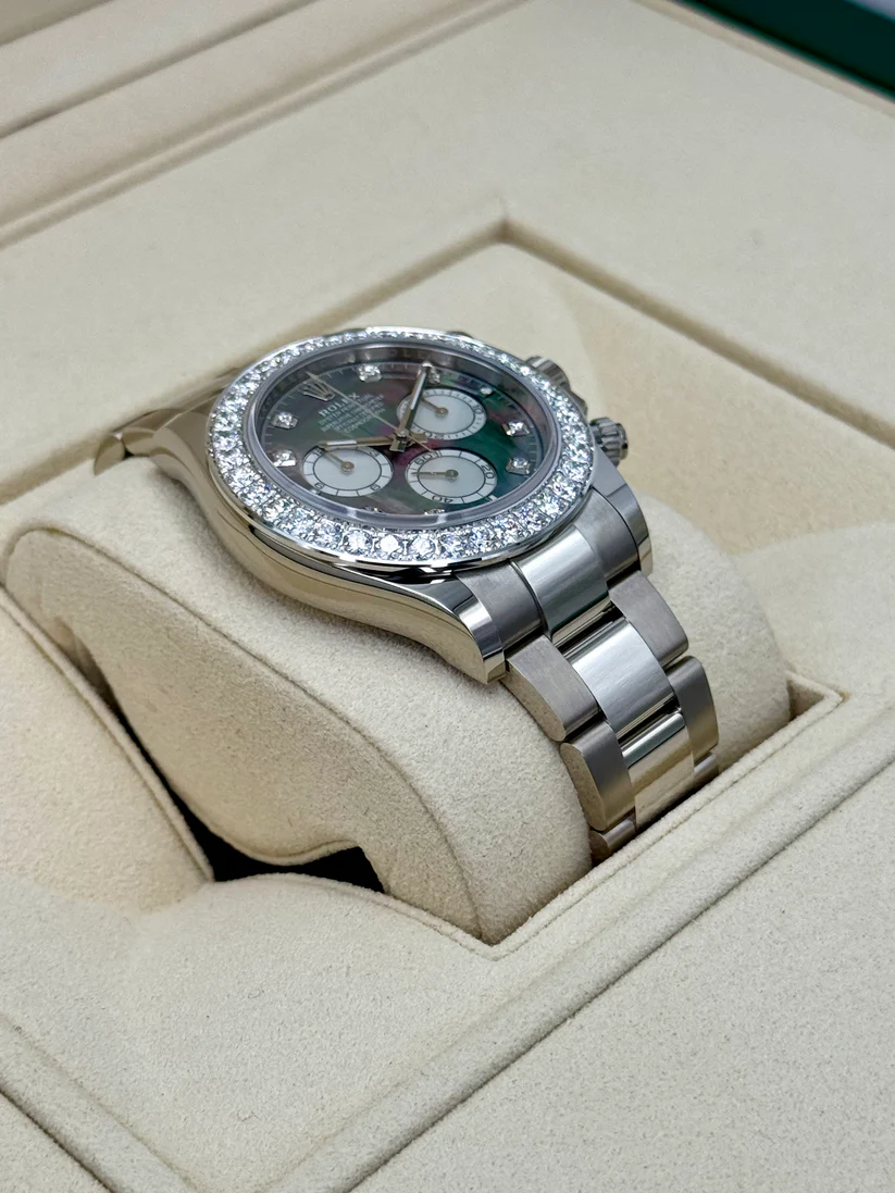 [Super Clone]Rolex Cosmograph Daytona 40mm White Gold Mother of Pearl Dial Diamond Bezel - 126579RBR