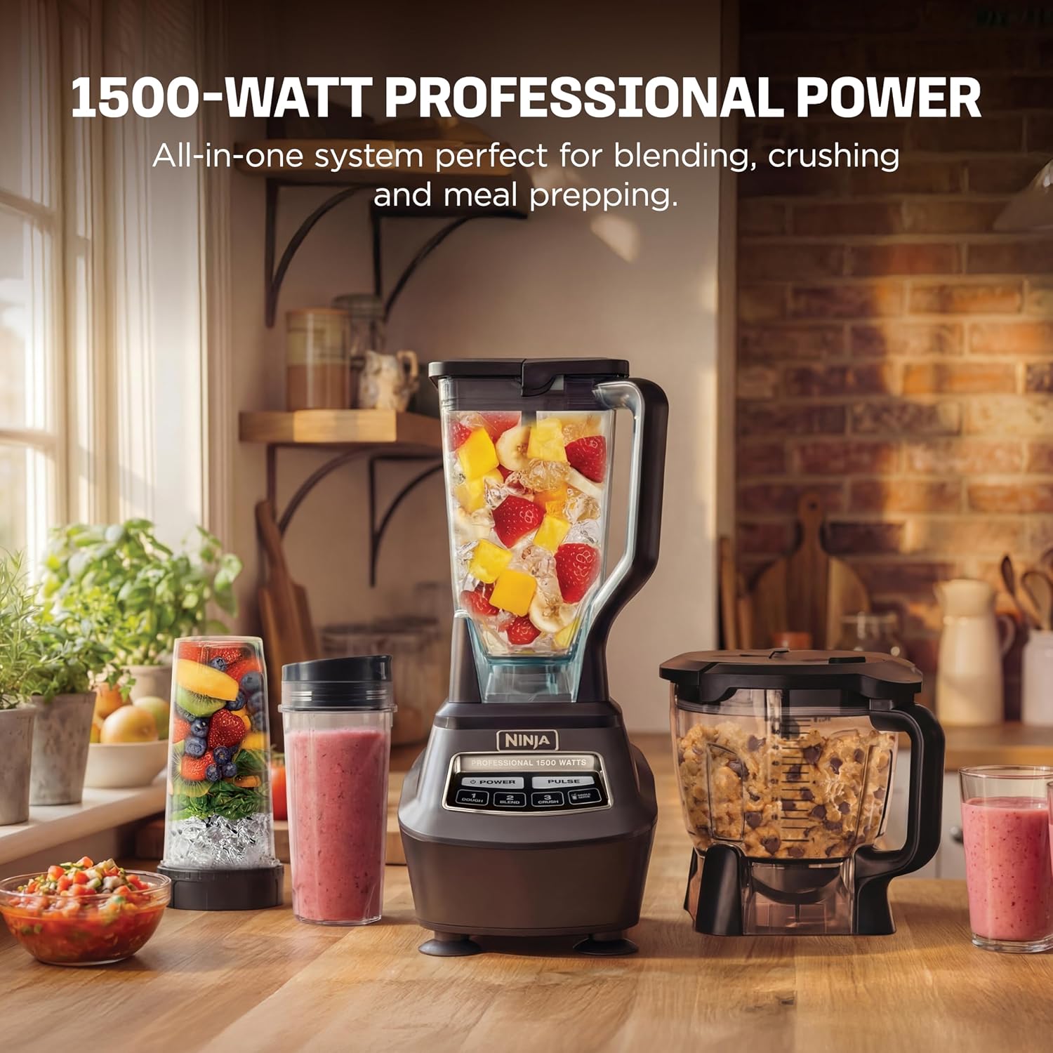 Ninja Mega Kitchen System, 1500W, 72oz Pitcher, 8-Cup, Black, BL770| 1500W all-in-one blends smoothies, processes salsa & dough72-oz pitcher, 8-cup processor bowl, (2) 16-oz cups