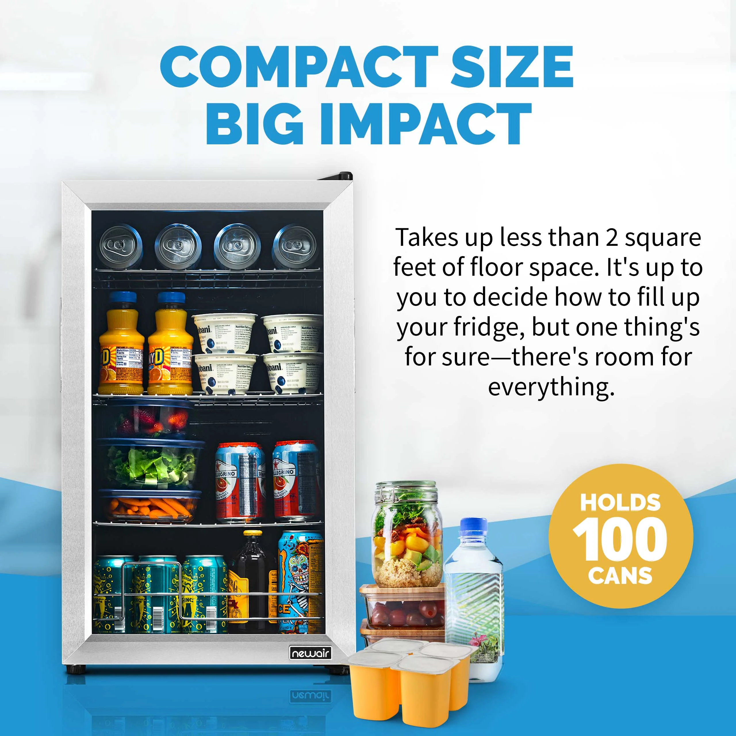 Newair 100-Can Freestanding Stainless Steel Beverage Fridge - 16.93