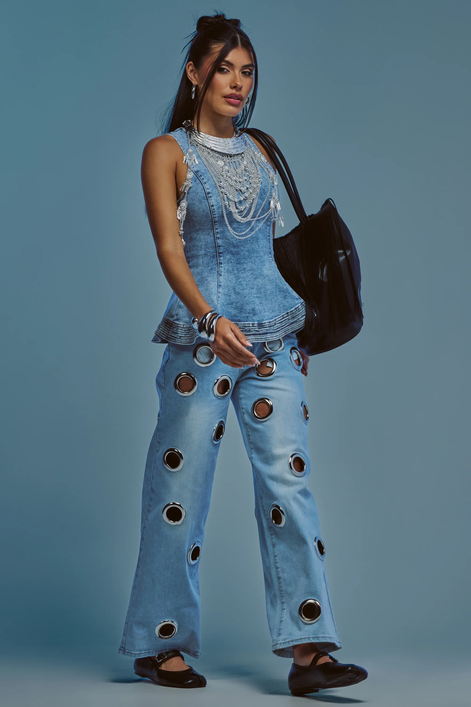 COOL GIRL ALERT DENIM WITH GROMMETS - Akira Store