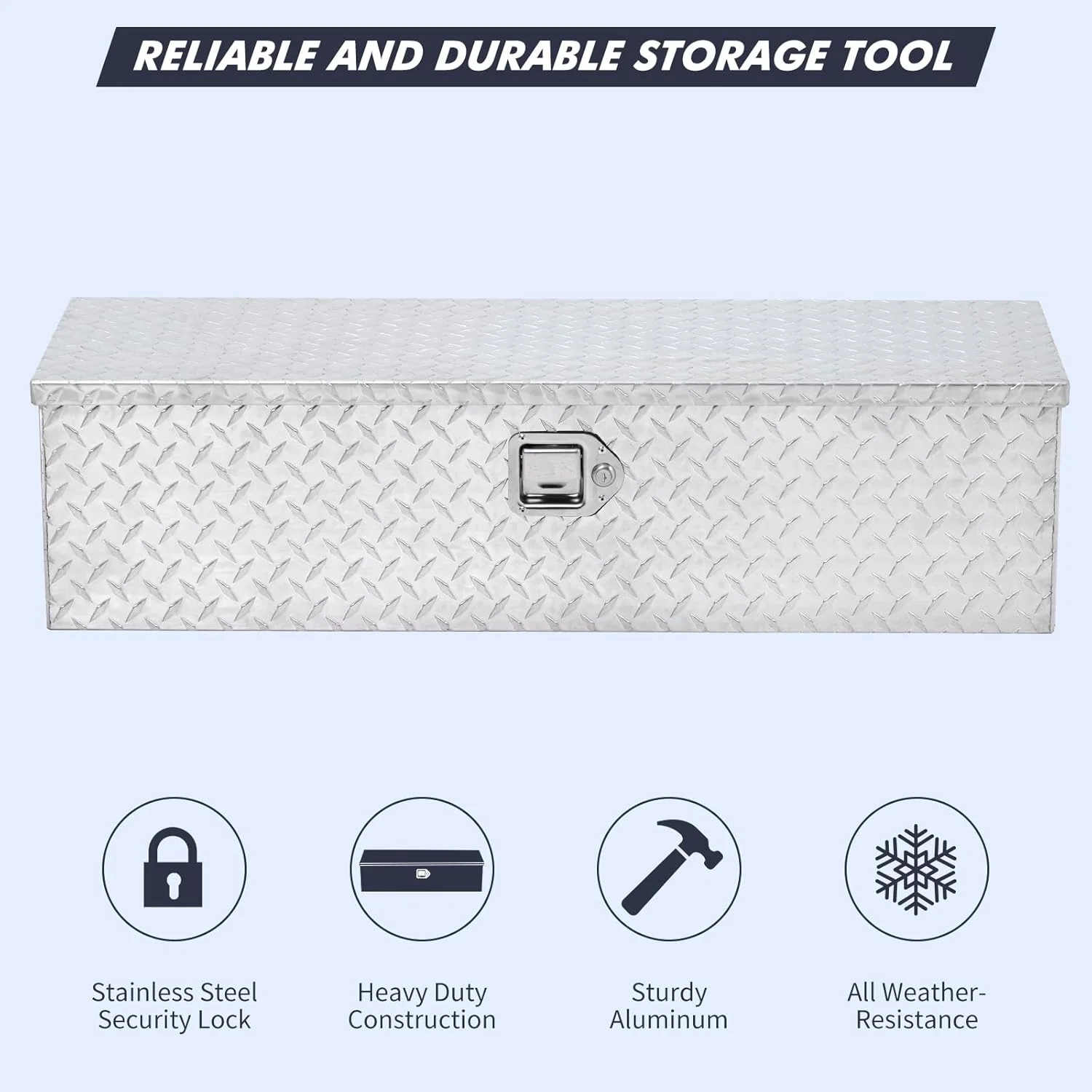 48" Aluminum Truck Tool Box for Pickup Truck Bed RV Toolbox, Heavy Duty Tool Storage Box, Waterproof Storage Organizer Chest with Handle and Lock, 48"x15"x15"(Silver) - Image 4
