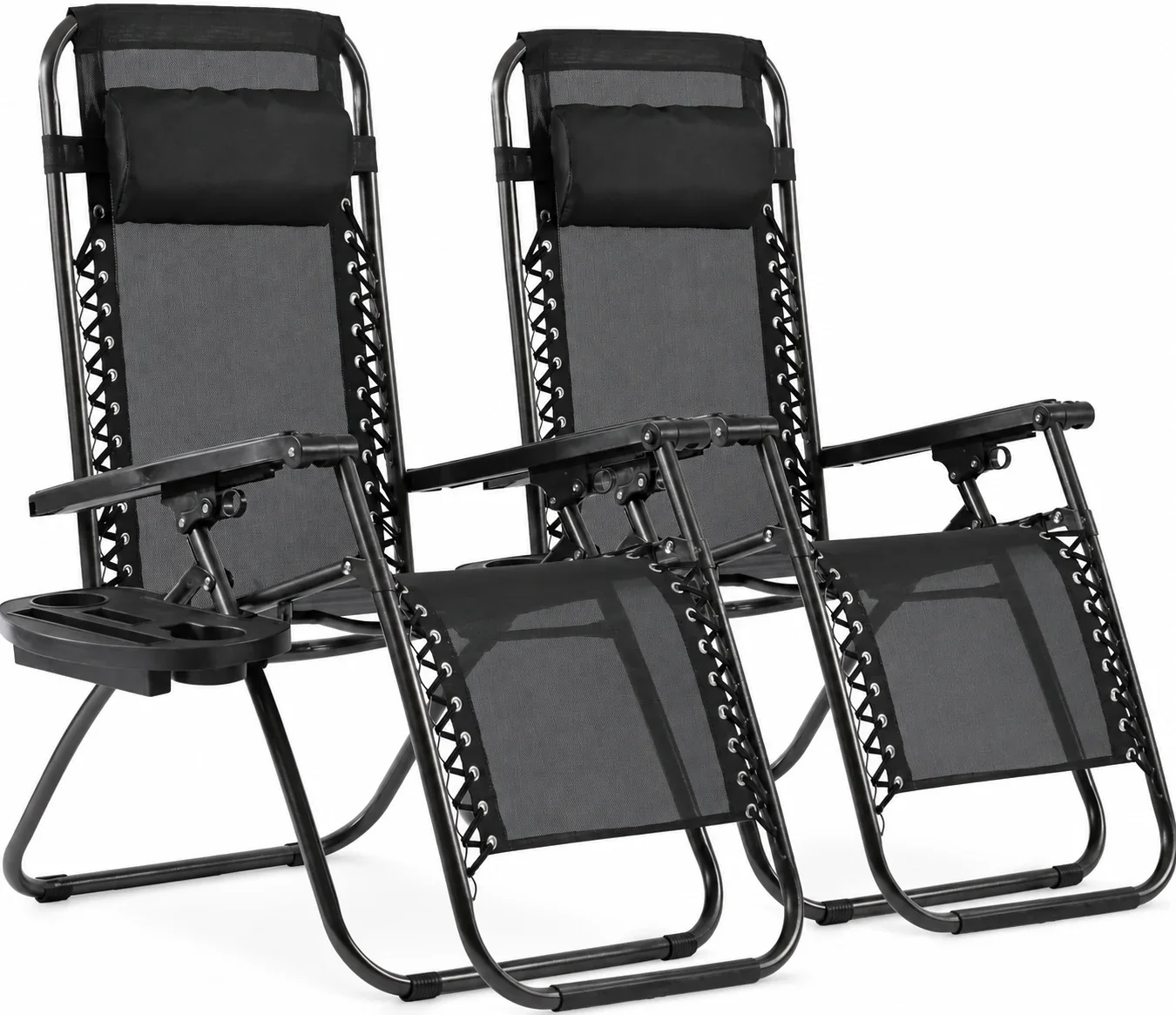 FDW Zero Gravity Lounge Chairs Set of 2, Folding Outdoor Recliner Chairs with Pillow & Cup Holder, Adjustable Lawn Patio Chairs for Yard, Deck, Beach