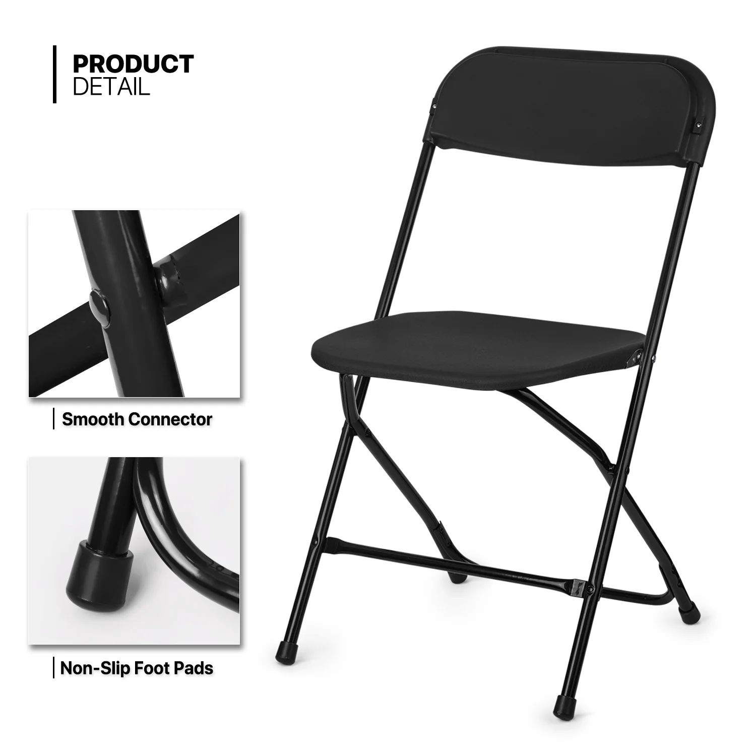 11 Pieces 6 Ft Plastic Foldable Card Table and Chair Set�?Portable Folding Table with Handle Picnic Desk and Folding Chairs with Backrest, Black(Black) - Image 8