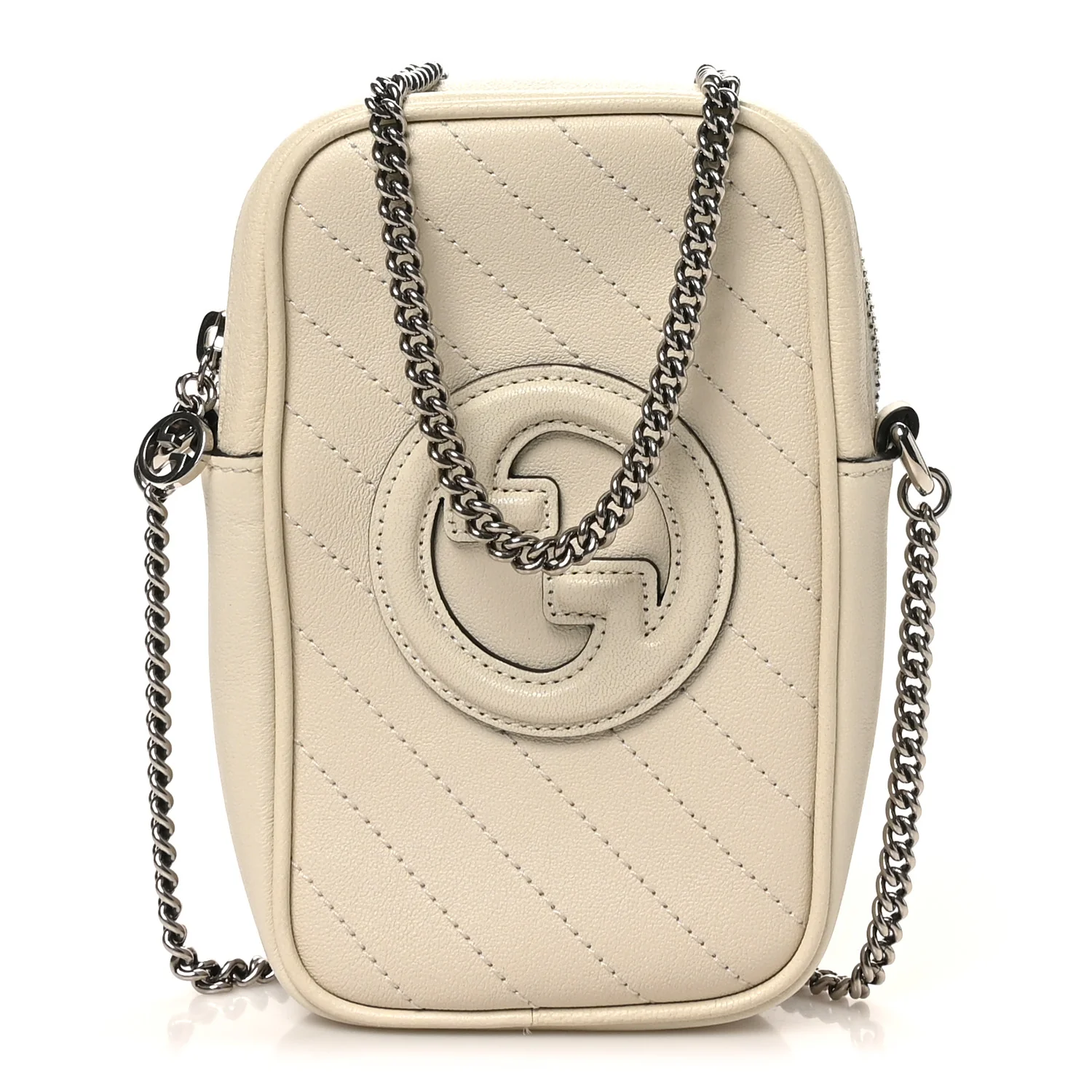 Sakai Be Green Calfskin Diagonal Stitched Mini Blondie Vertical Shoulder Bag Mystic White