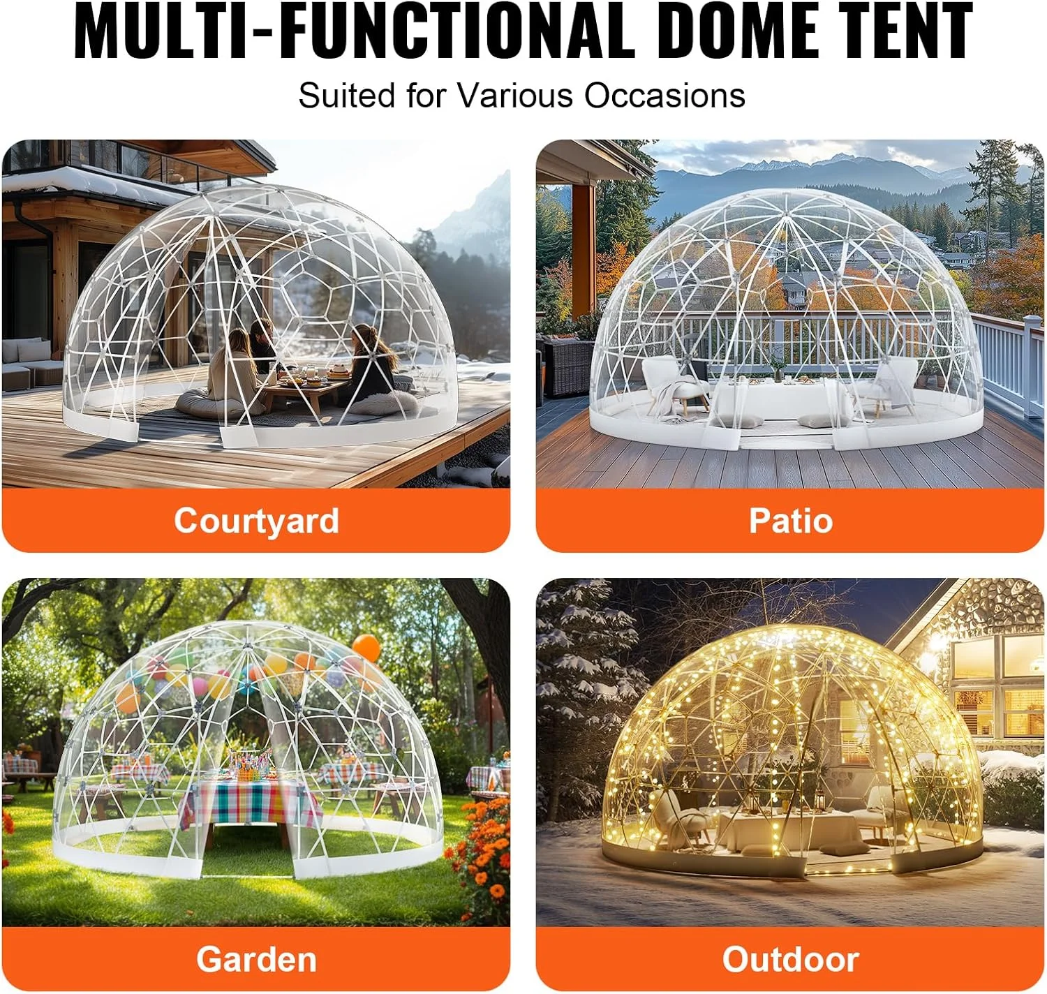 Garden Dome Tent House, Upgraded Garden Tent with PVC Transparent Cover and Window, Waterproof Outdoor Geodesic Dome Camping Shelter for Patio - Image 3