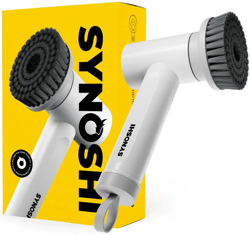 Synoshi | Electric Spin Scrubber, Power Brush with 3 Replaceable Heads, Cordless & Waterproof, Gray