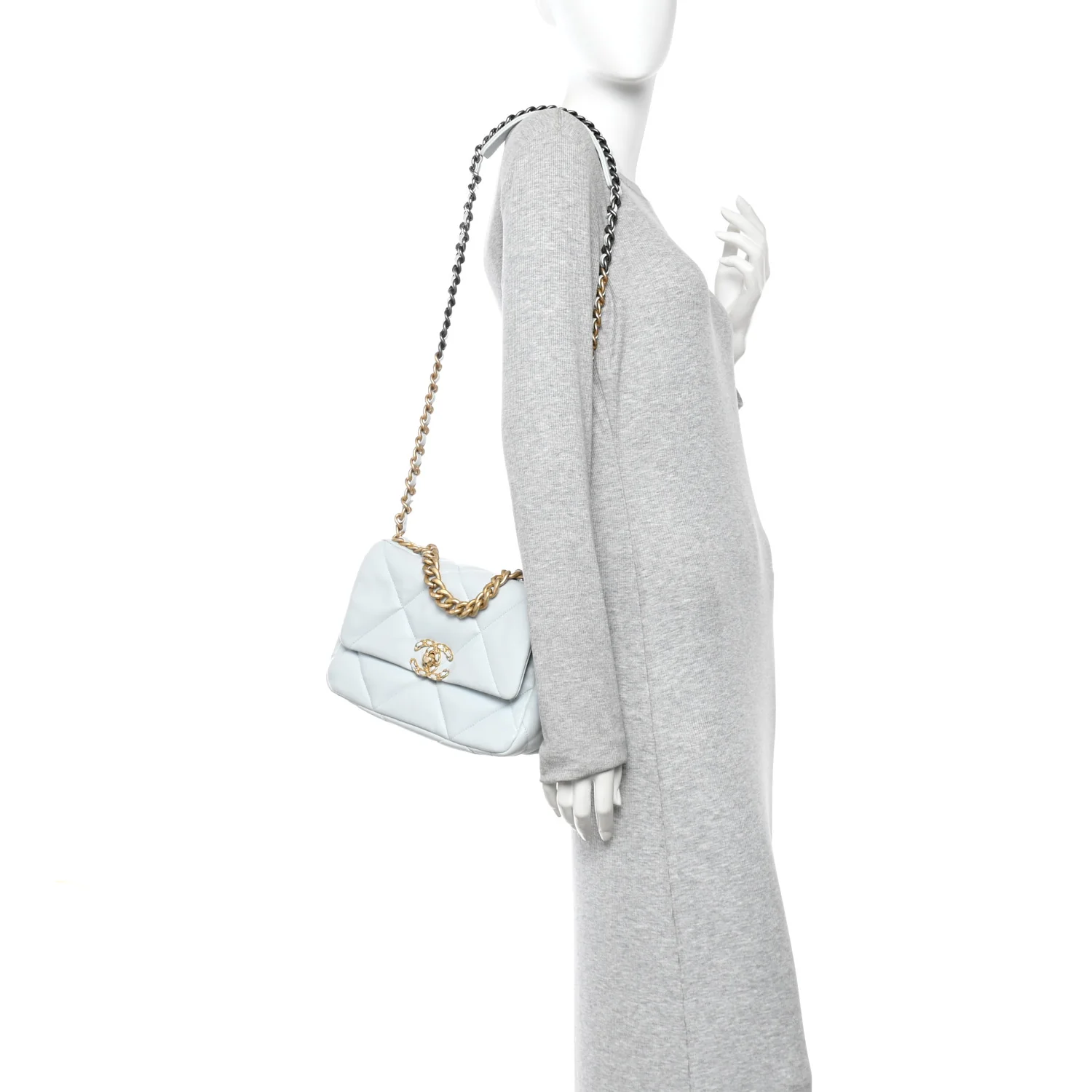 Lambskin Quilted Medium Chanel 19 Flap Light Blue