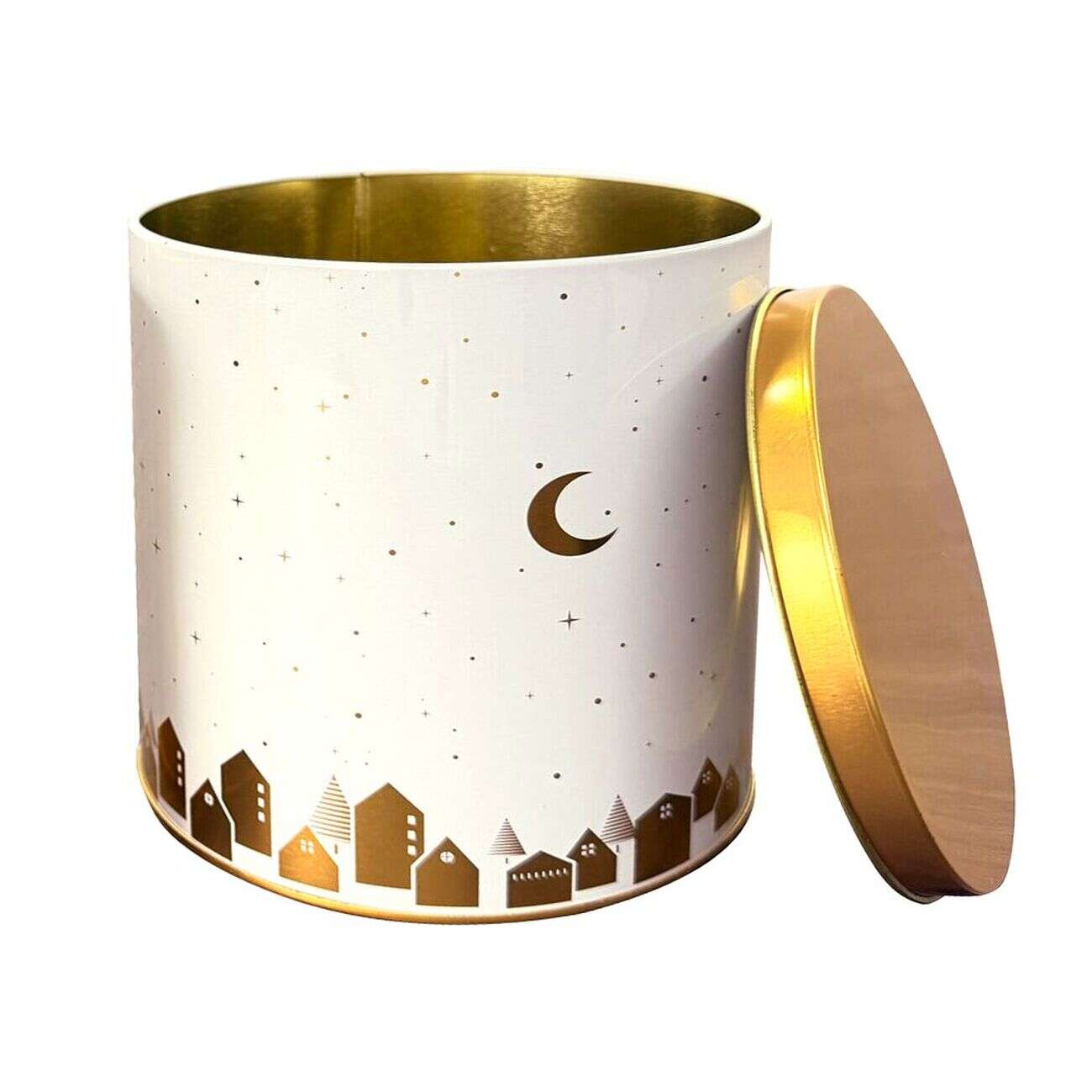 Lot de 3 boîtes alimentaires décor Noël métal blanc et doré 3 tailles