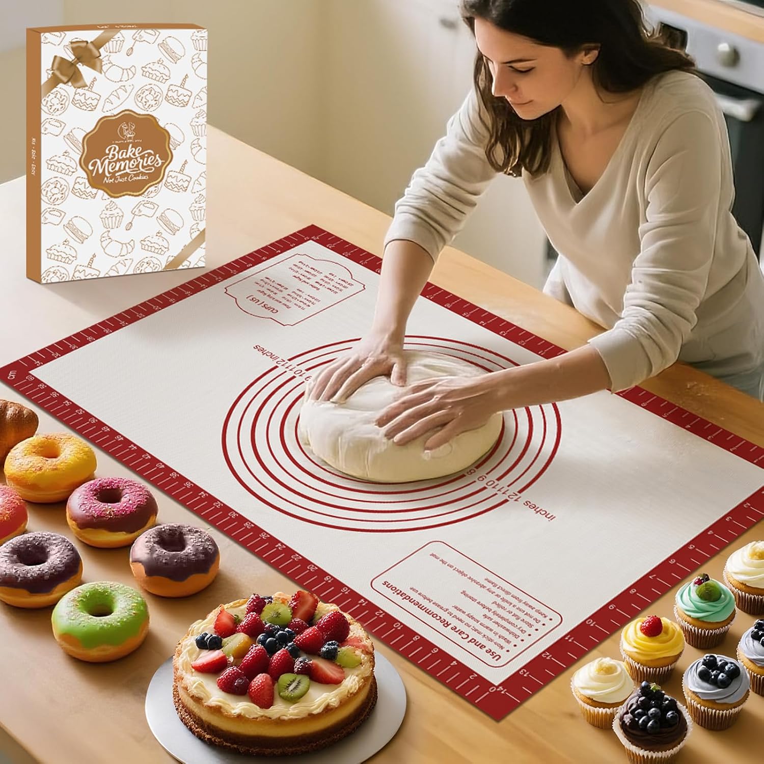 Silicone Baking Mat, Non-Stick Pastry Mat Sheet for Dough Rolling, Nonslip Fondant/Pie Crust Mat, Counter Mat Oven Liner Mat for Making Cookies, Macarons, Bread Baking Supplies Extra Large 26 x 16 Inch