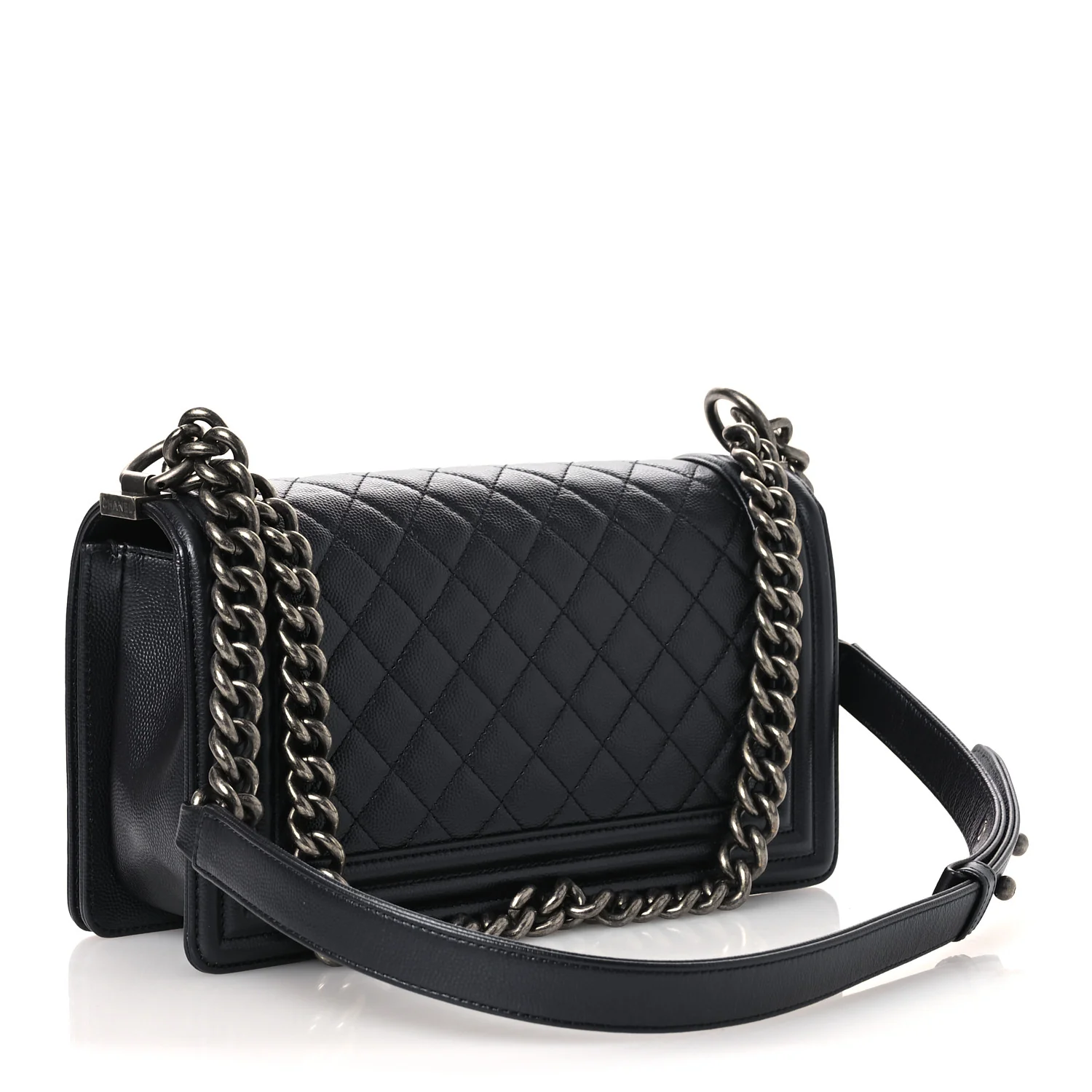 Metallic Caviar Quilted Medium Boy Flap Navy