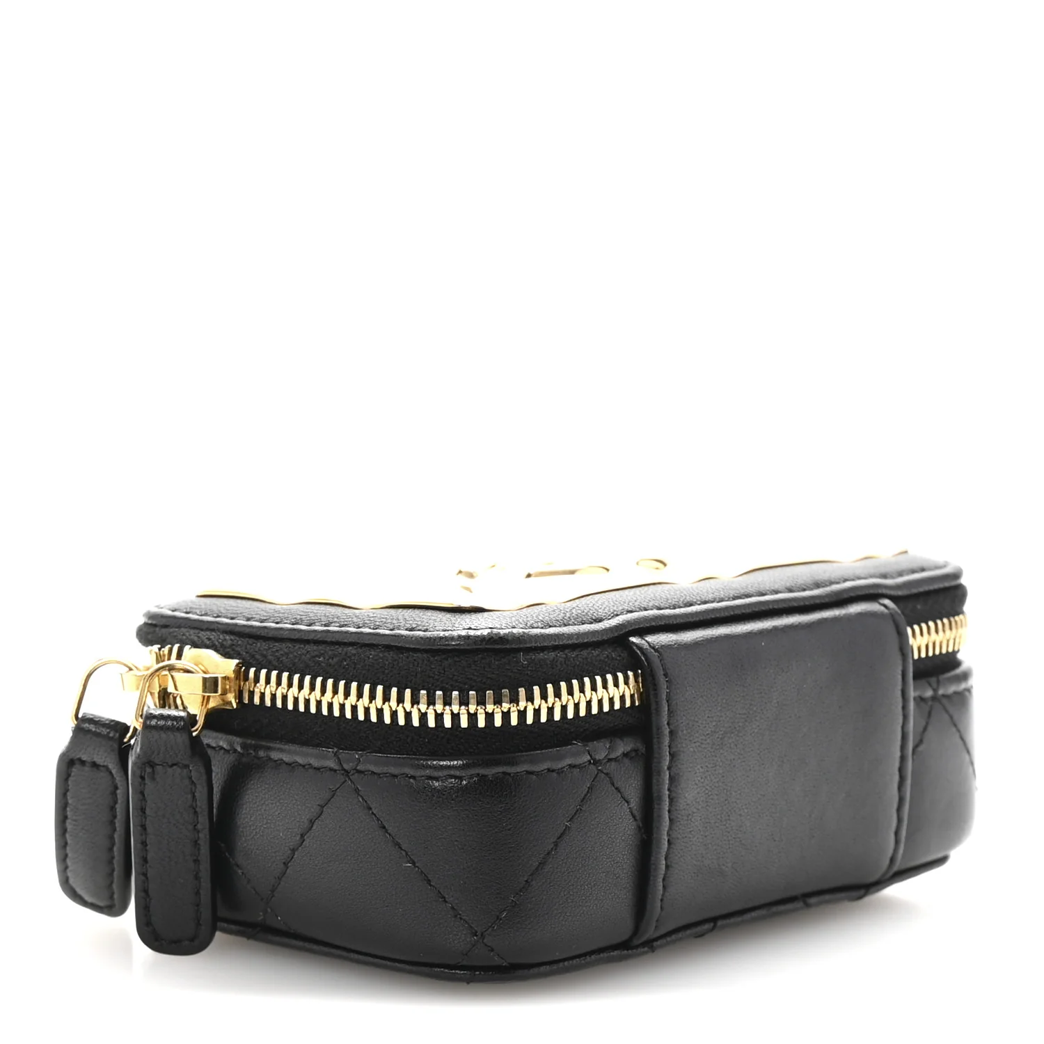 Lambskin Metal Quilted Extra Mini Vanity Case With Chain Black Gold