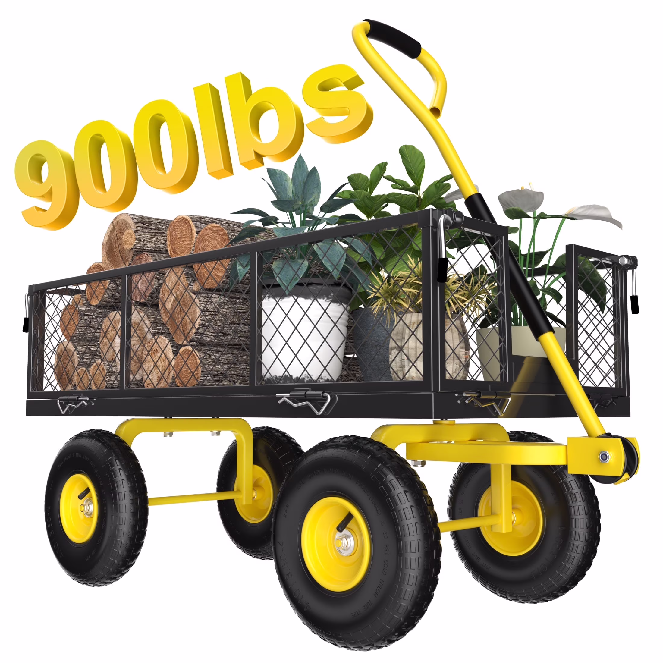 Firstness Heavy Duty Garden Cart, 900 lbs Capacity Garden Wagon with Removable Sides, Black