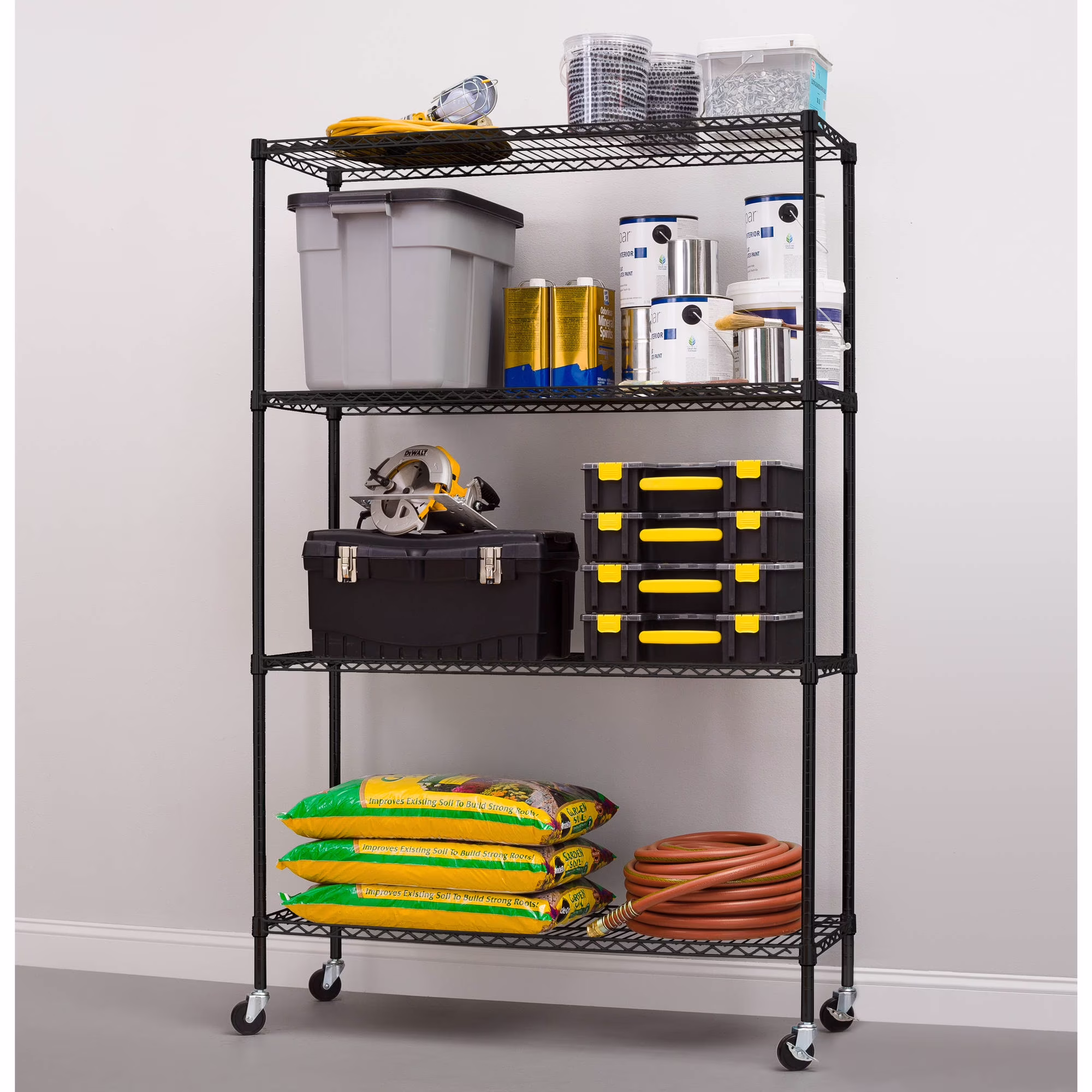 Hyper Tough Chrome Wire Shelf 4-Tier Heavy Duty 72"H x 48"W x 18"D, 2400lbs Total Capacity(Chrome/Single)