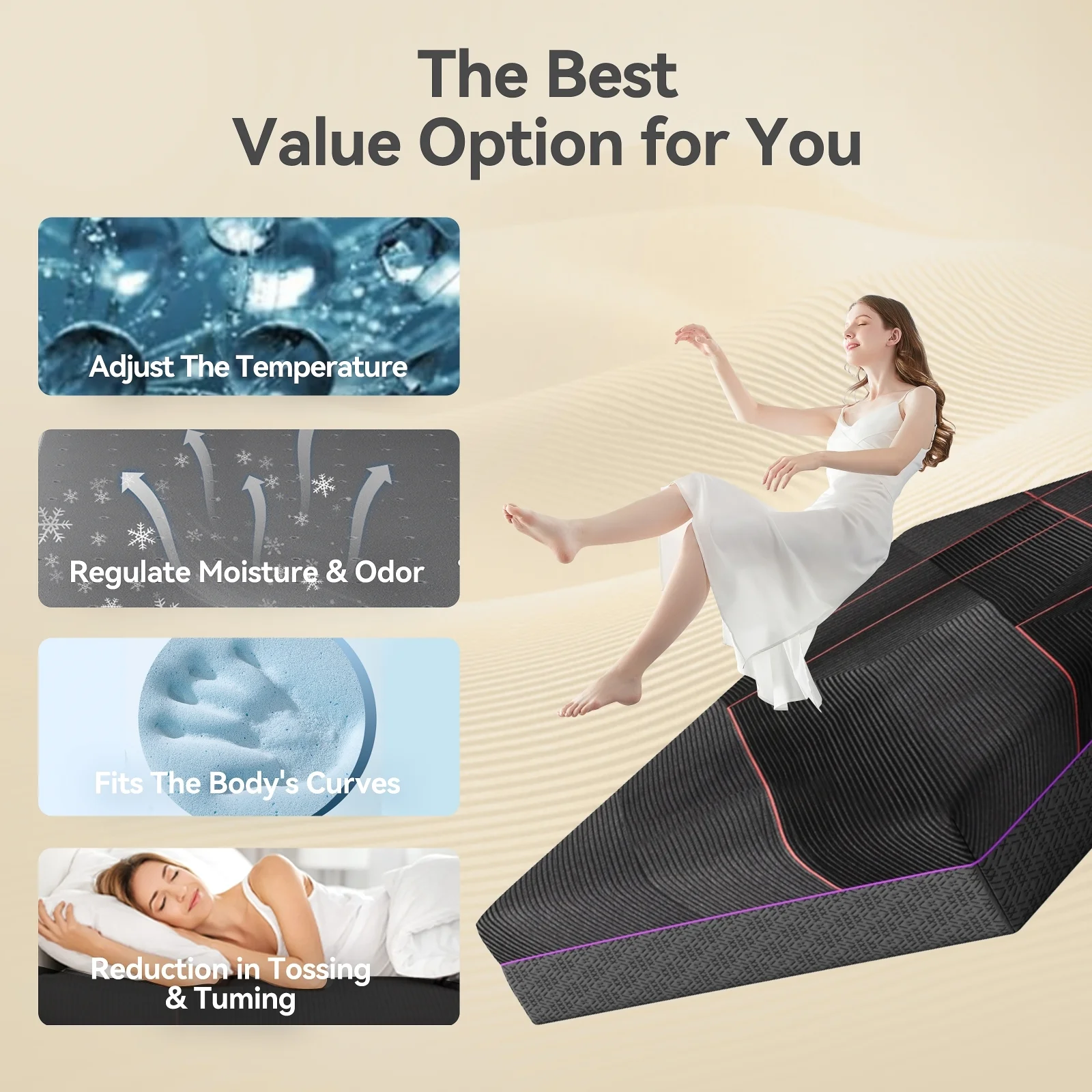 Full Size Mattress, 12 inch Memory Foam Mattress in a Box, Medium Firm Mattress Full Size with Upgrade 7-Zone Support, Motion Isolation CertiPUR-US for Pressure Relief, Black(Full/Black) - Image 8