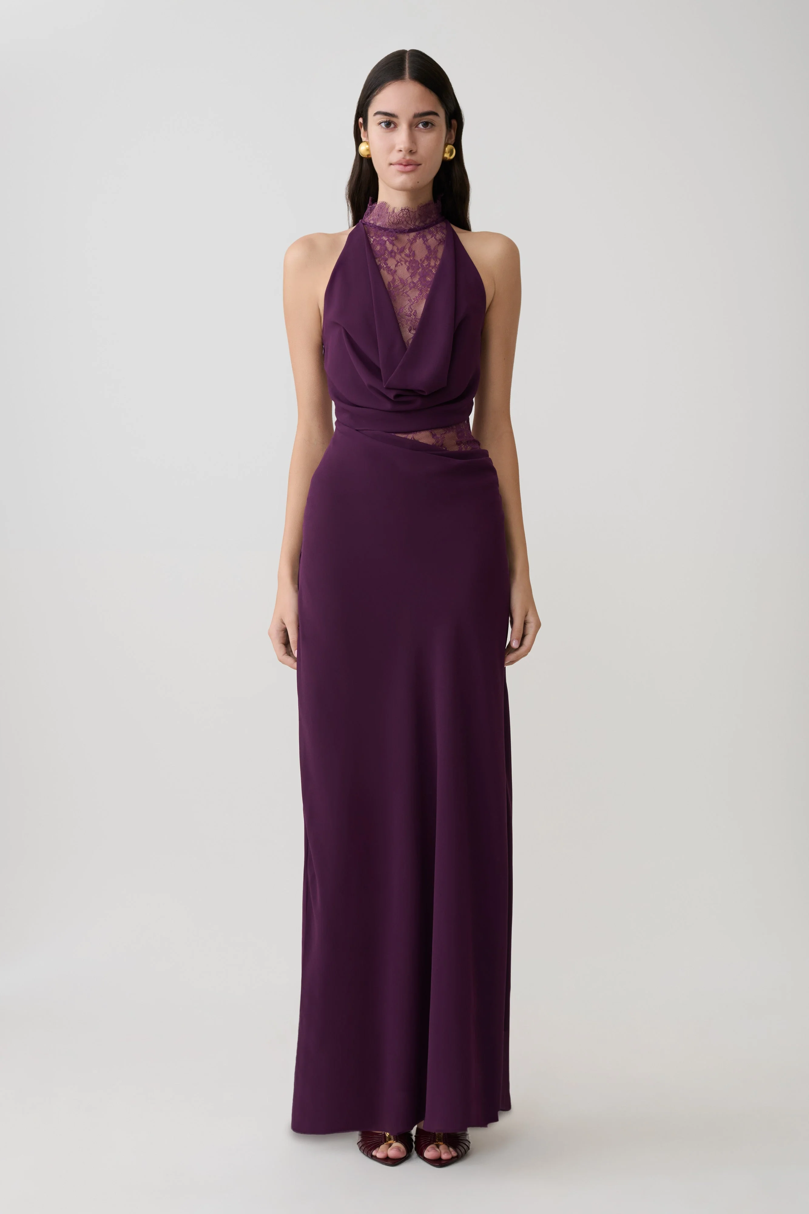 Arra Chiffon And Lace Halter Maxi Dress - Plum