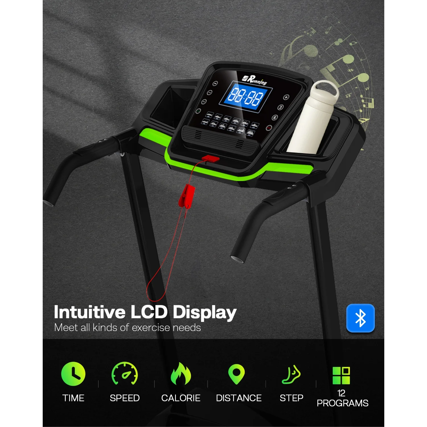 3.5HP 330 LBS Weight Foldable Electric Running Walking Machine with Bluetooth/APP for Home, Fitness Jogging Exercise, Easy Installation and Space Saver for Home Office Gym(3.5HP-Black) - Image 9