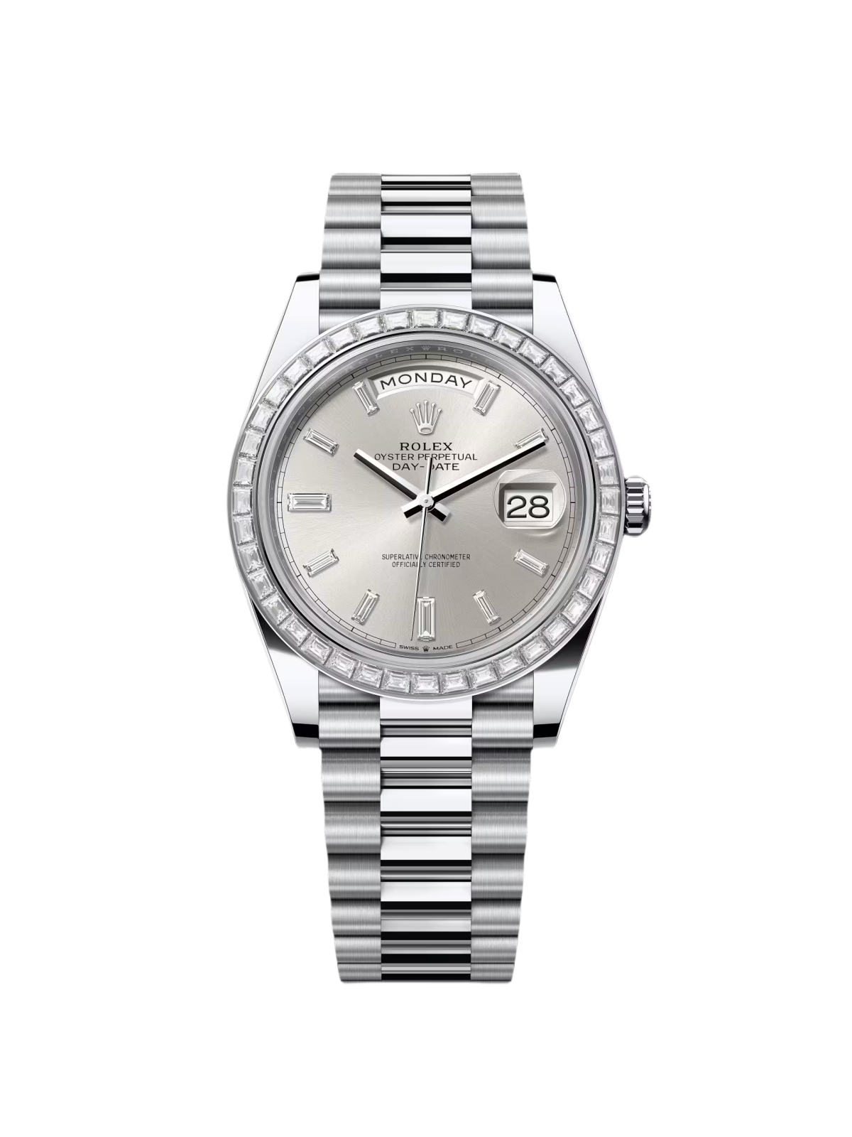 [Super Clone]RLX Day-Date 40mm 228396TBR-0011 Silver Diamonds Dial