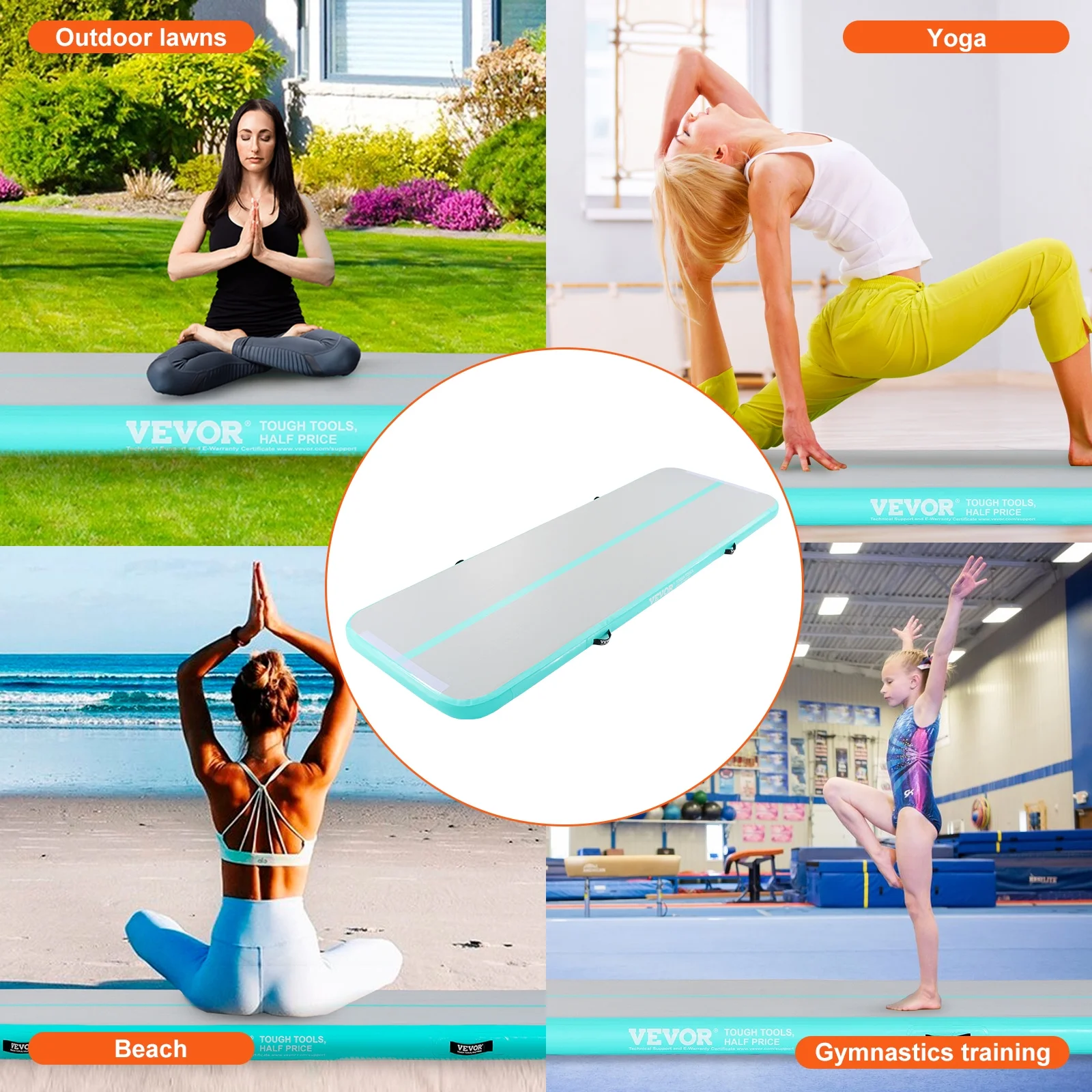 Gymnastics Air Mat, 4 inch Thickness Inflatable Gymnastics Tumbling Mat, Tumble Track with Electric Pump, Training Mats for Home Use/Gym/Yoga/Cheerleading/Beach/Park/Water, 10 ft, Mint Green - Image 5