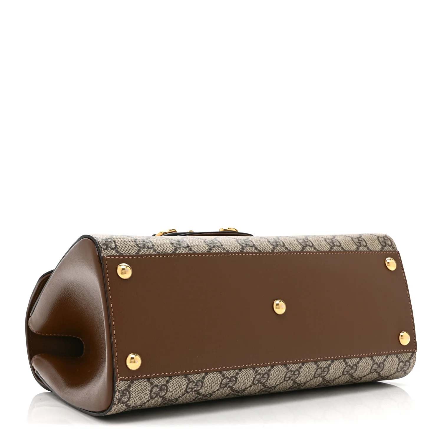 GG Supreme Monogram Calfskin Medium Horsebit 1955 Top Handle Bag Beige Ebony Brown Sugar