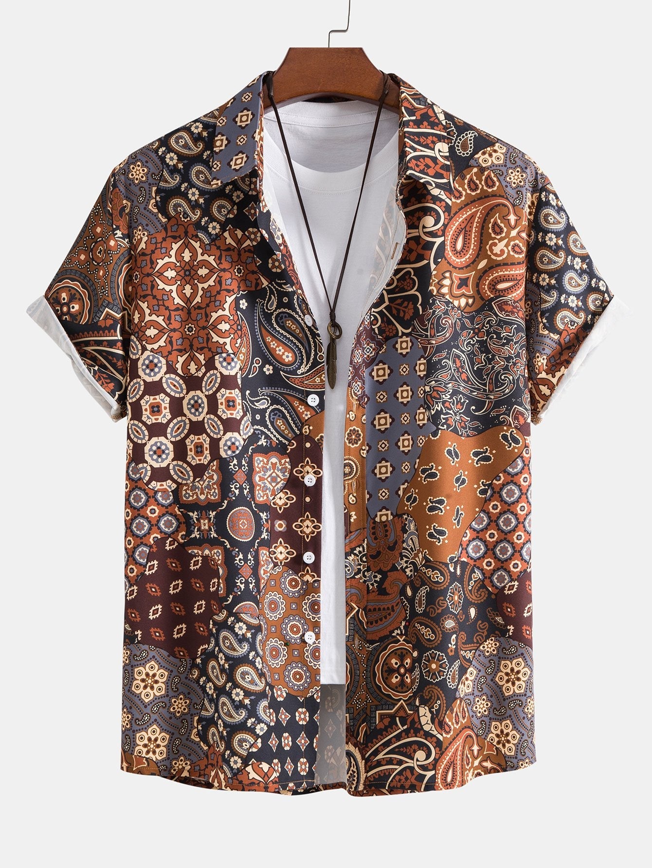 Chemise boutonnée à imprimé patchwork cachemire et short